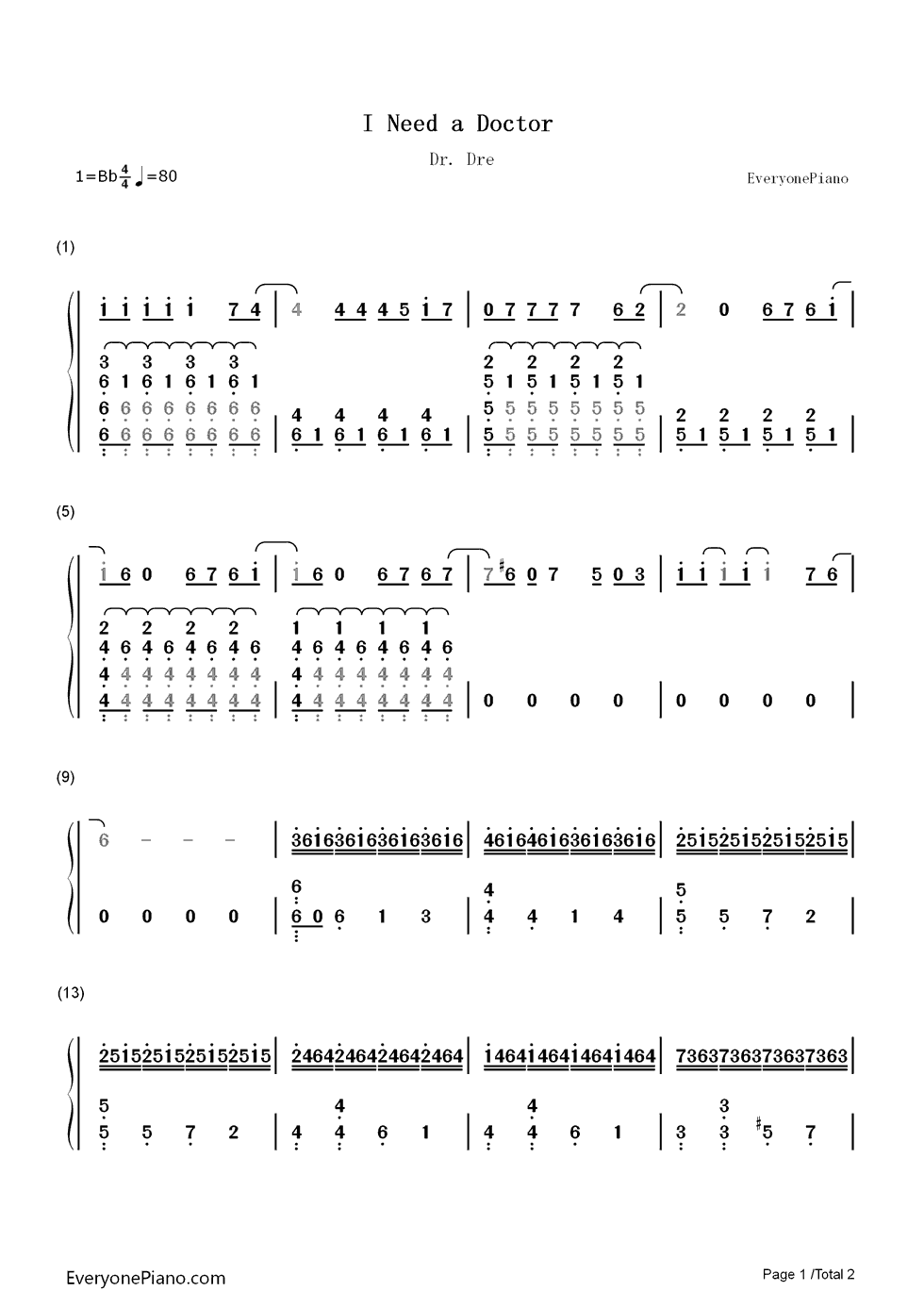 I Need a Doctor钢琴简谱-数字双手-Dr. Dre1