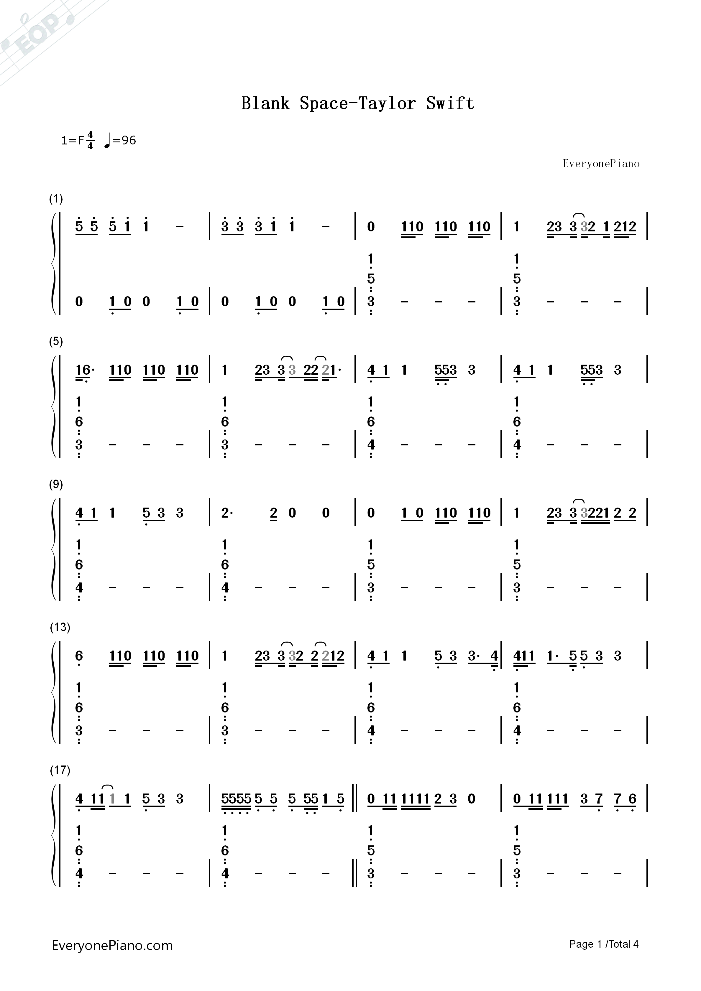 Blank Space钢琴简谱-Taylor Swift演唱1