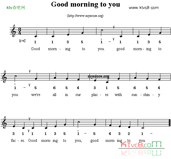 GoodMorningtoyou线简谱混排版、英文儿歌简谱1