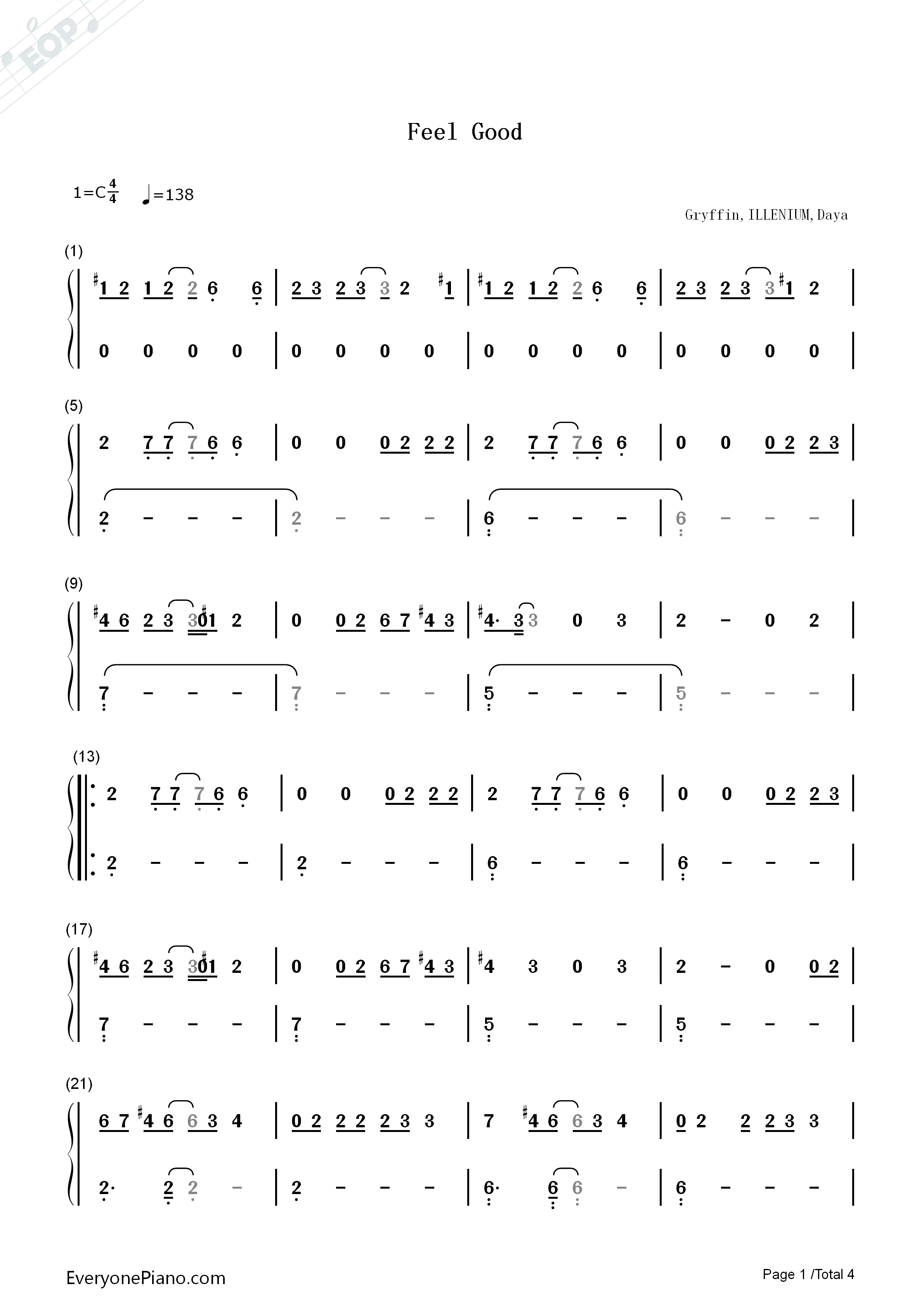 Feel Good钢琴简谱-Gryffin ft. Illenium演唱1