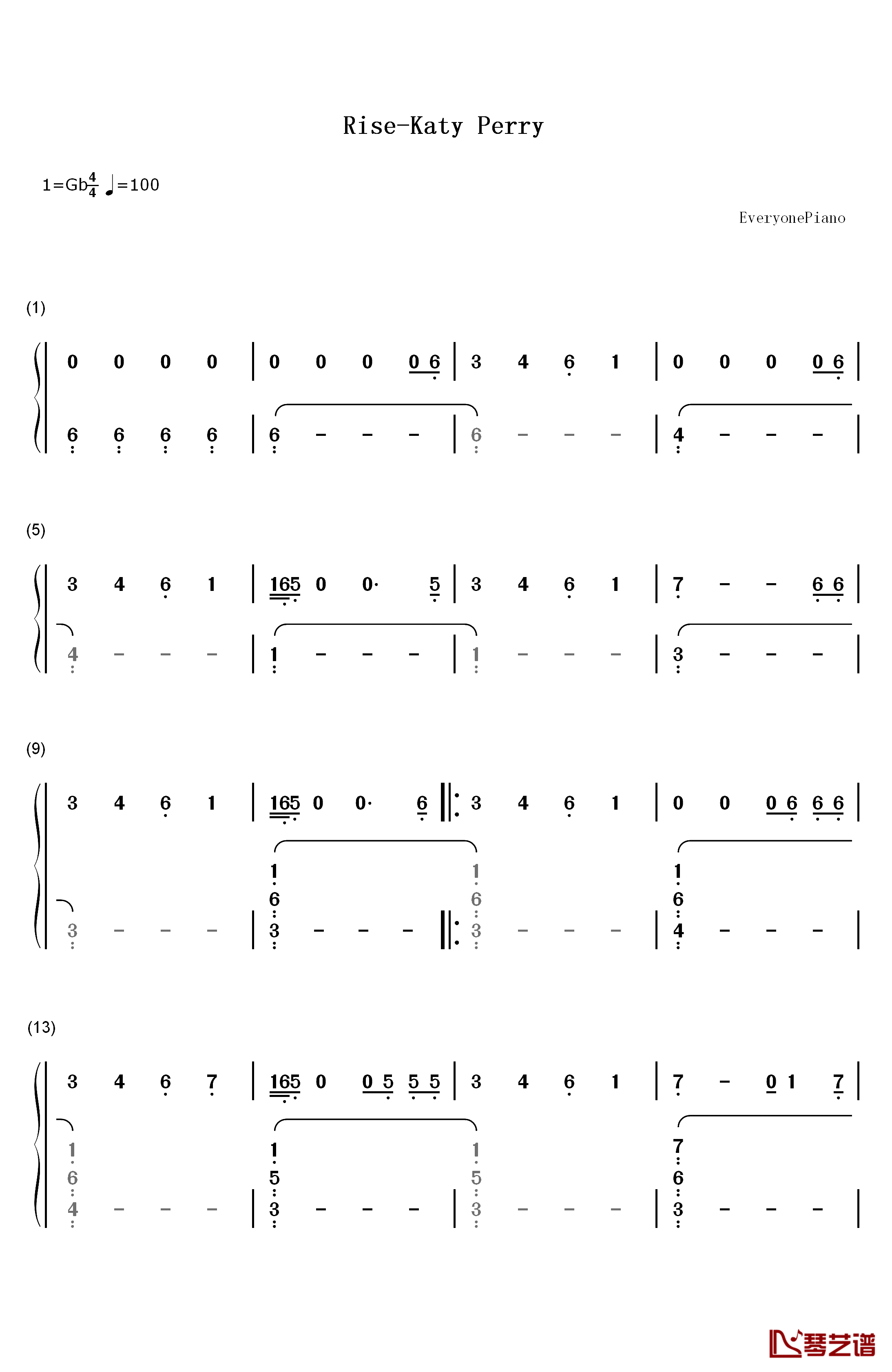 Rise钢琴简谱-数字双手-Katy Perry1