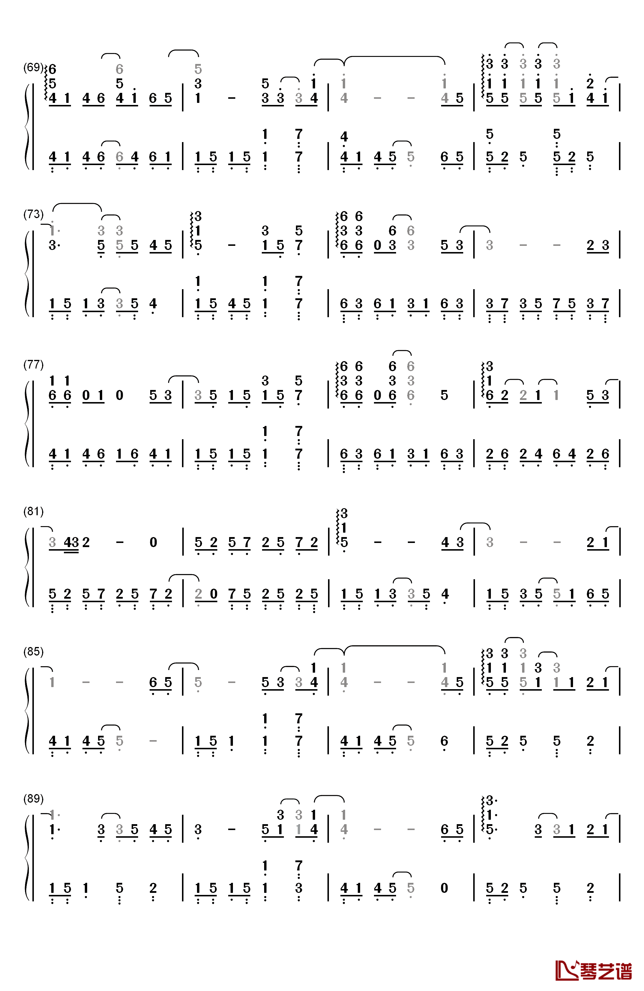 再见钢琴简谱-数字双手-王俊凯4