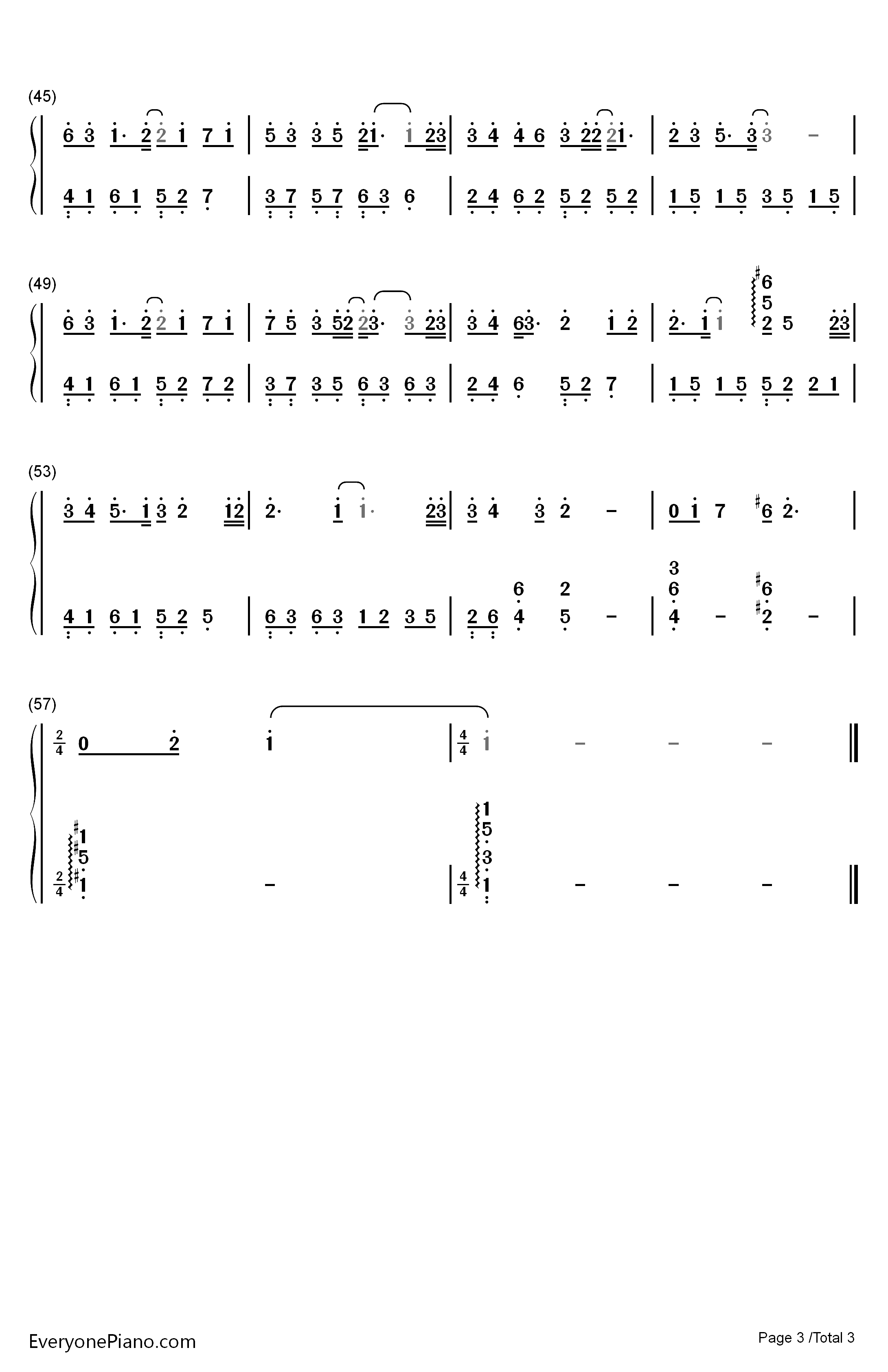 那个傻瓜钢琴简谱-数字双手-陈雪凝3