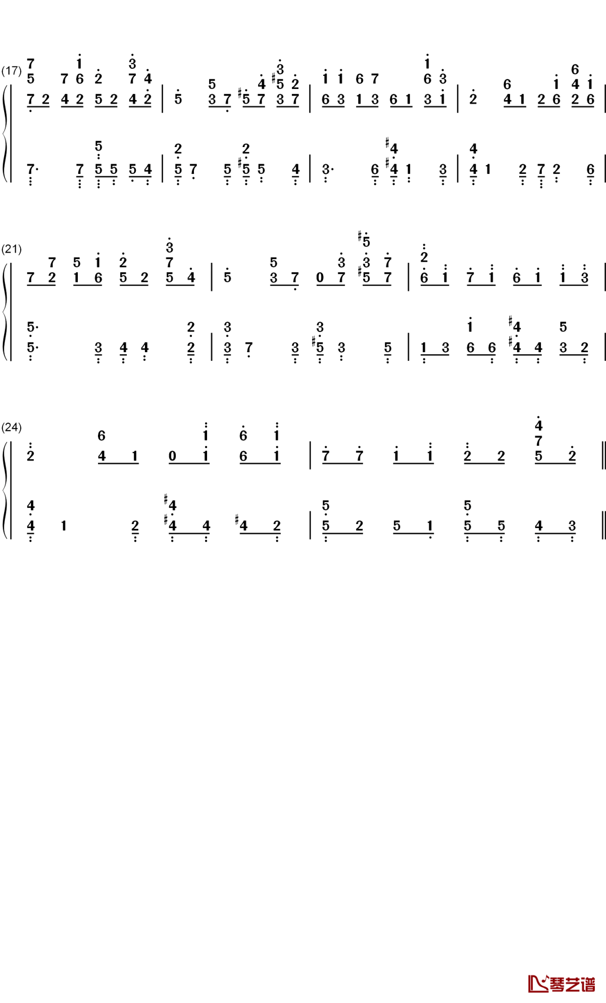 未白镇钢琴简谱-数字双手-增田顺一2