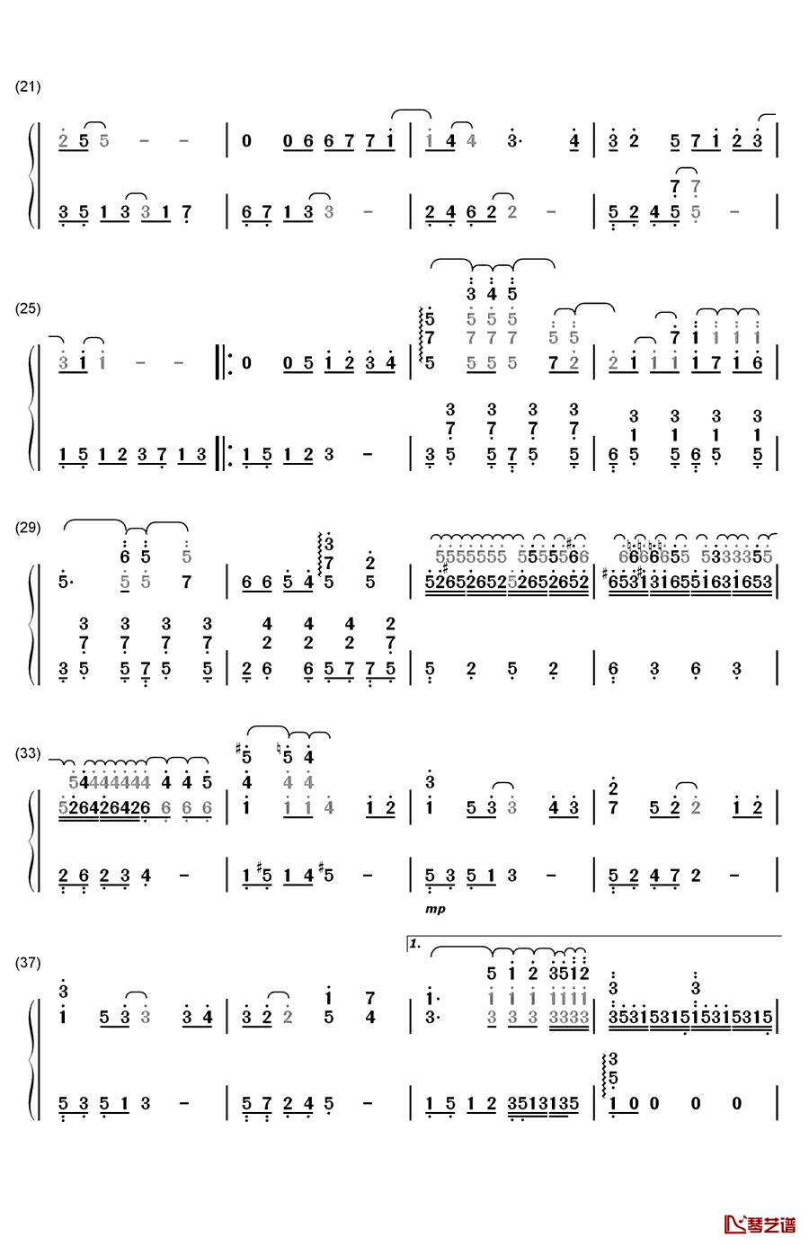 心动钢琴简谱-数字双手-林晓培2