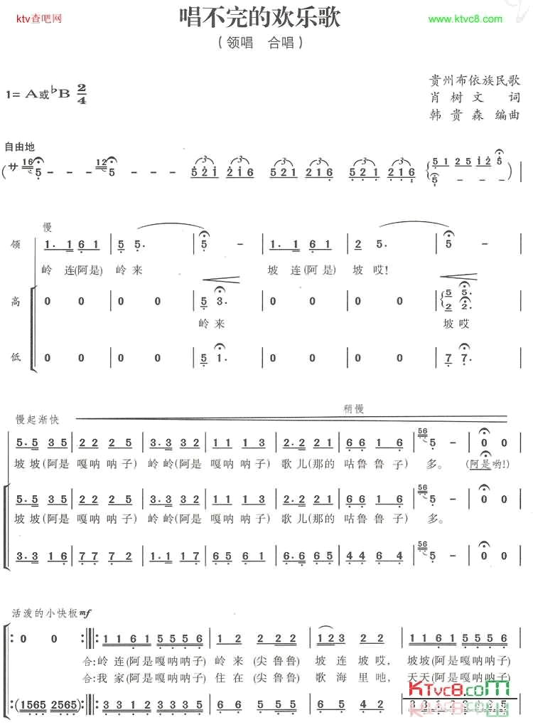 唱不完的欢乐歌合唱简谱1