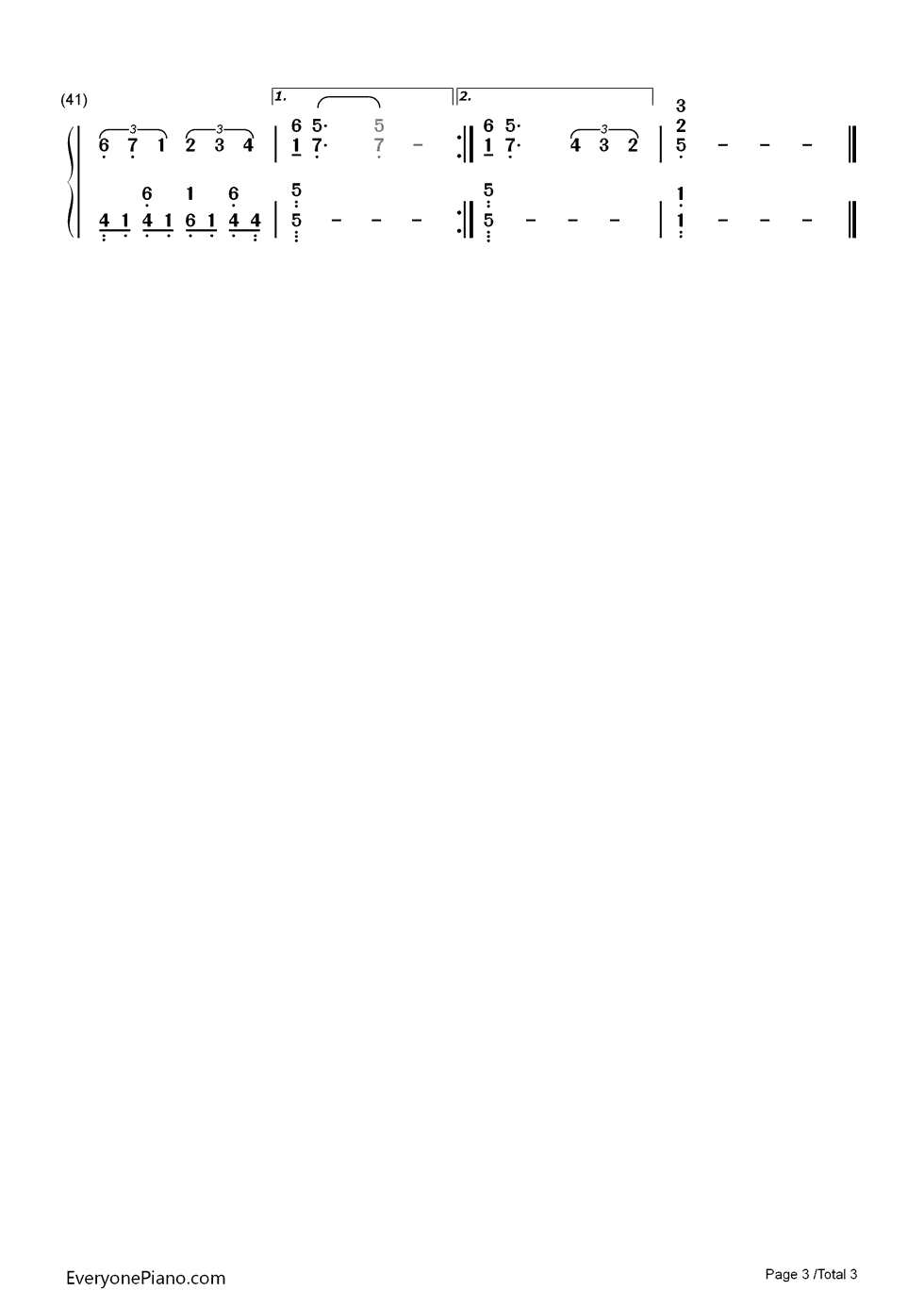 没完没了钢琴简谱-数字双手-孙楠  那英3