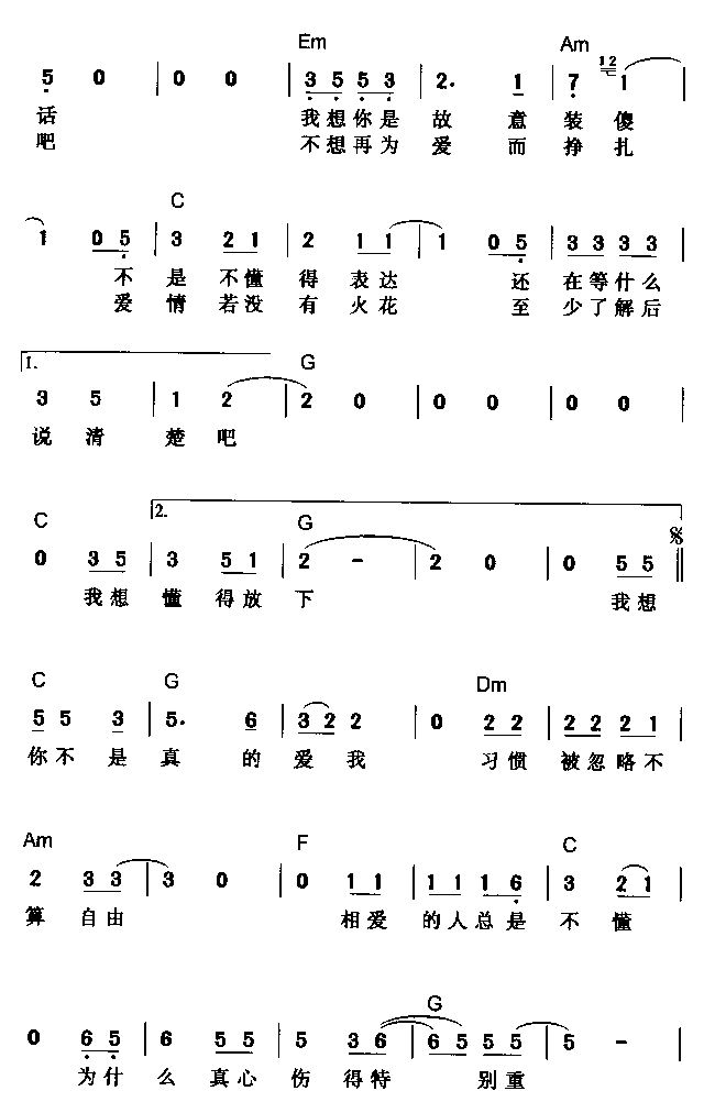 不是真的爱我简谱-孙燕姿演唱1