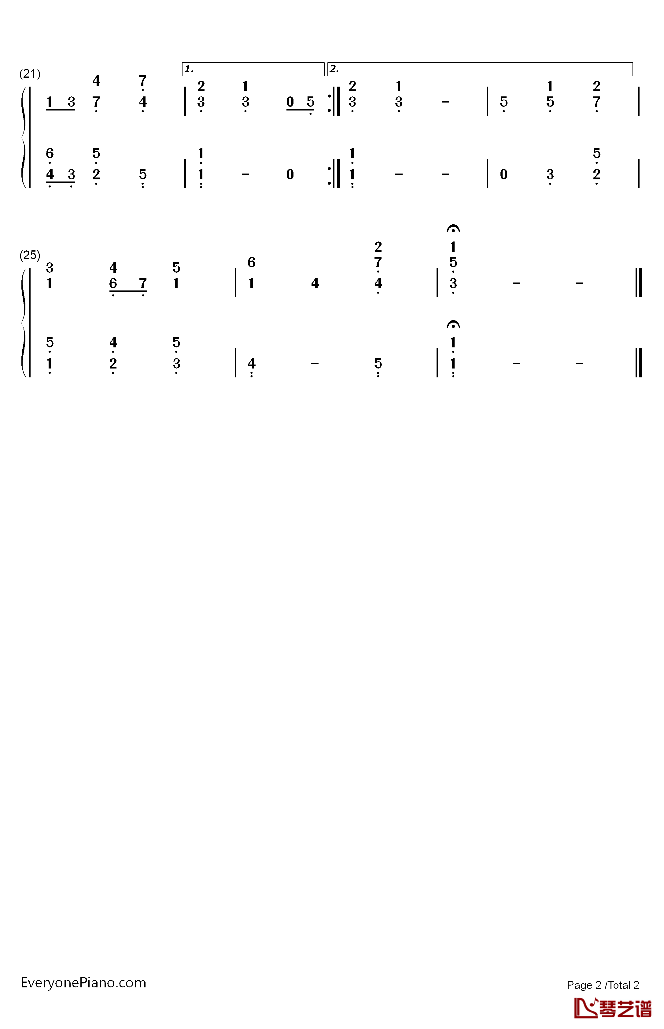 哦圣诞树钢琴简谱-数字双手-未知2