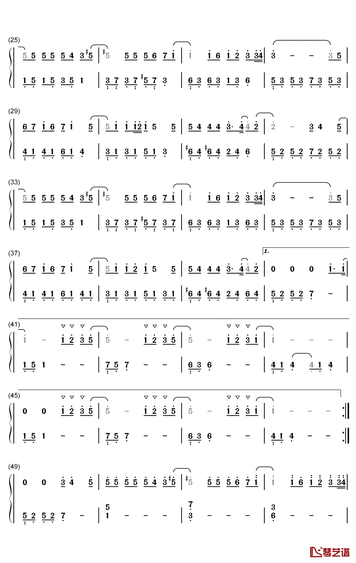 心光钢琴简谱-数字双手-胡夏2