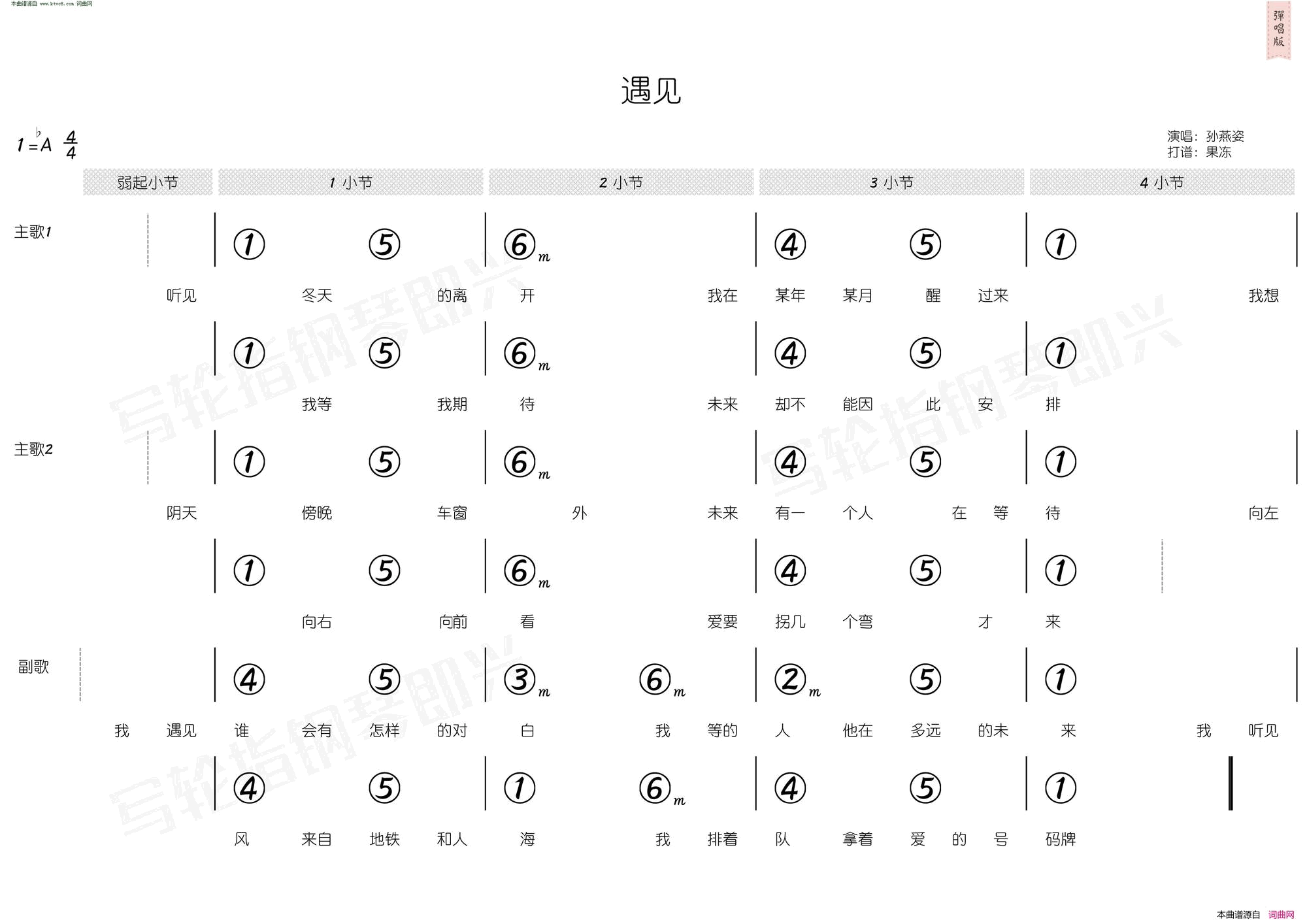 遇见 简和谱简谱-孙燕姿演唱-易家扬/林一峰词曲1