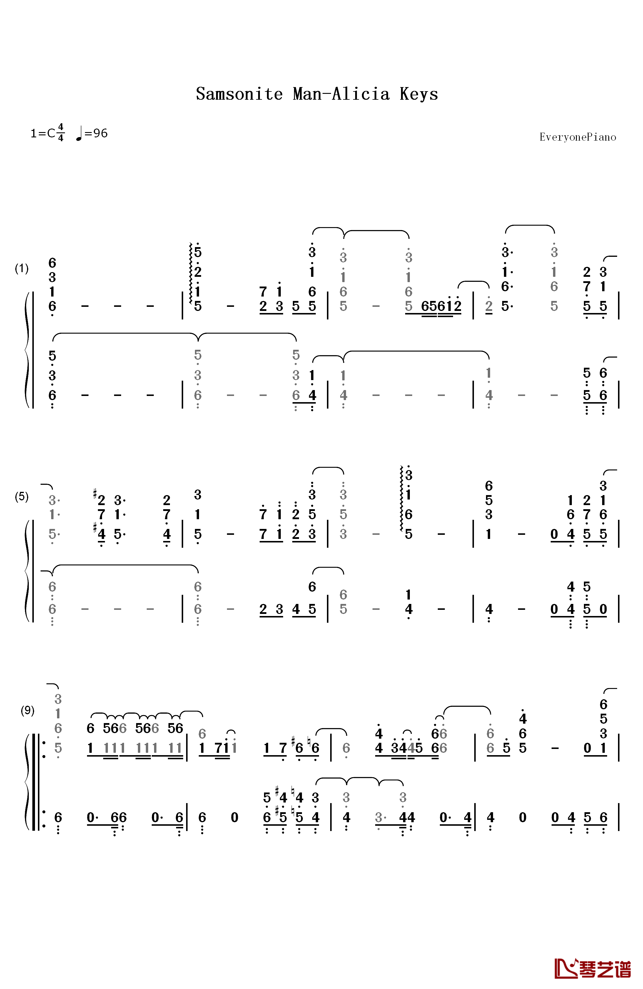 Samsonite Man钢琴简谱-数字双手-Alicia Keys1