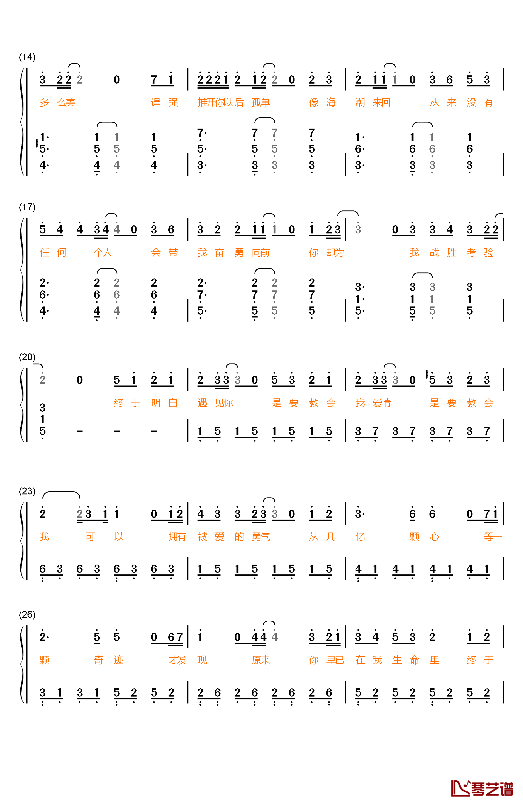 终于爱情钢琴简谱-数字双手-Ella2