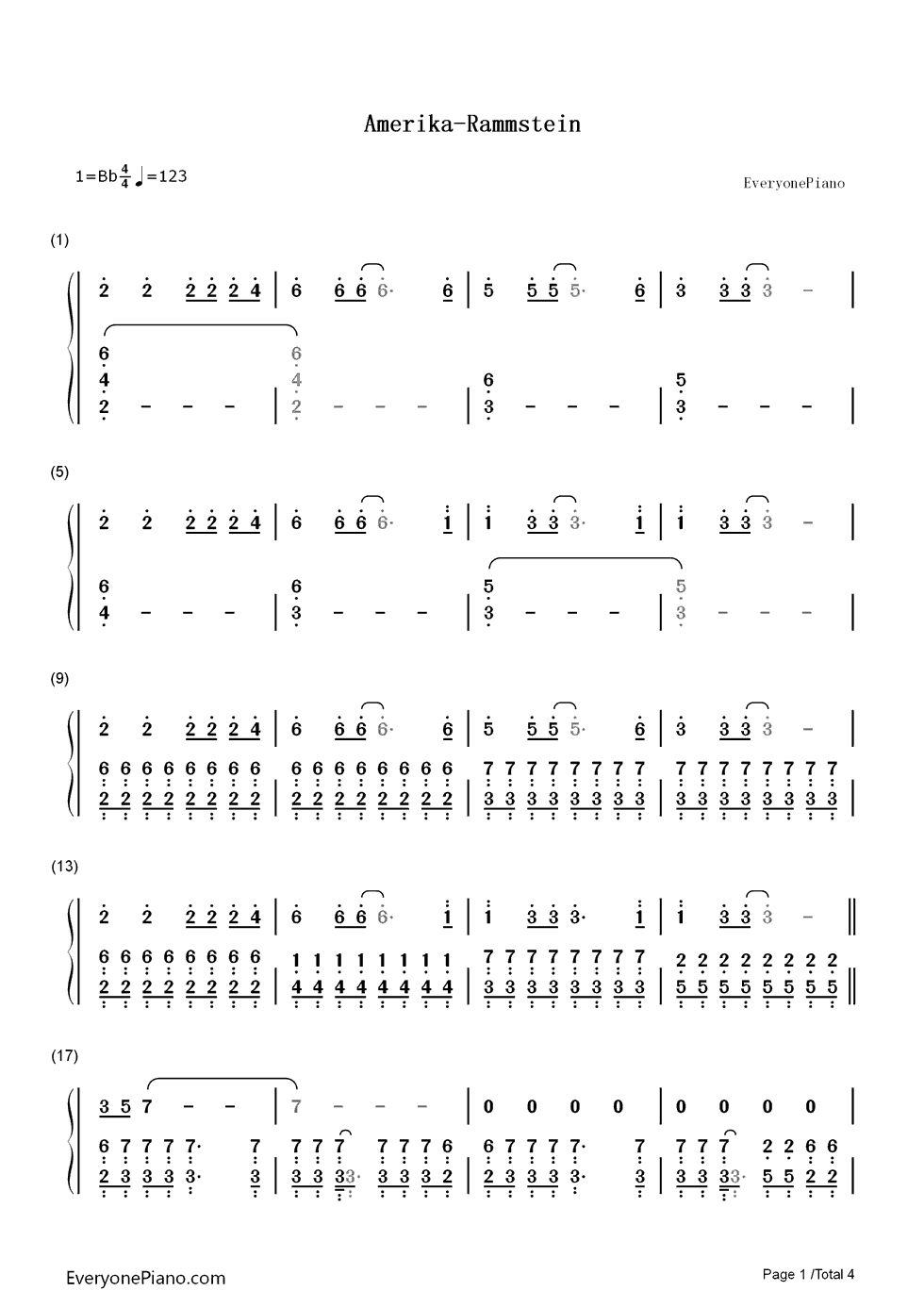 Amerika钢琴简谱-Rammstein演唱1