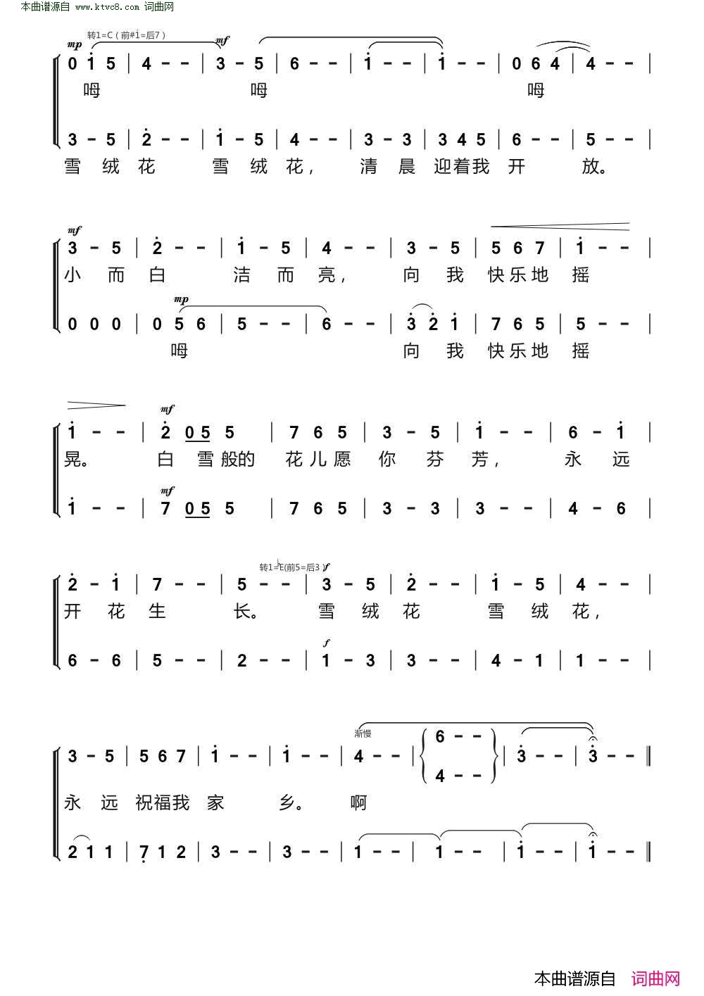 雪绒花 无伴奏 二声部合唱简谱1