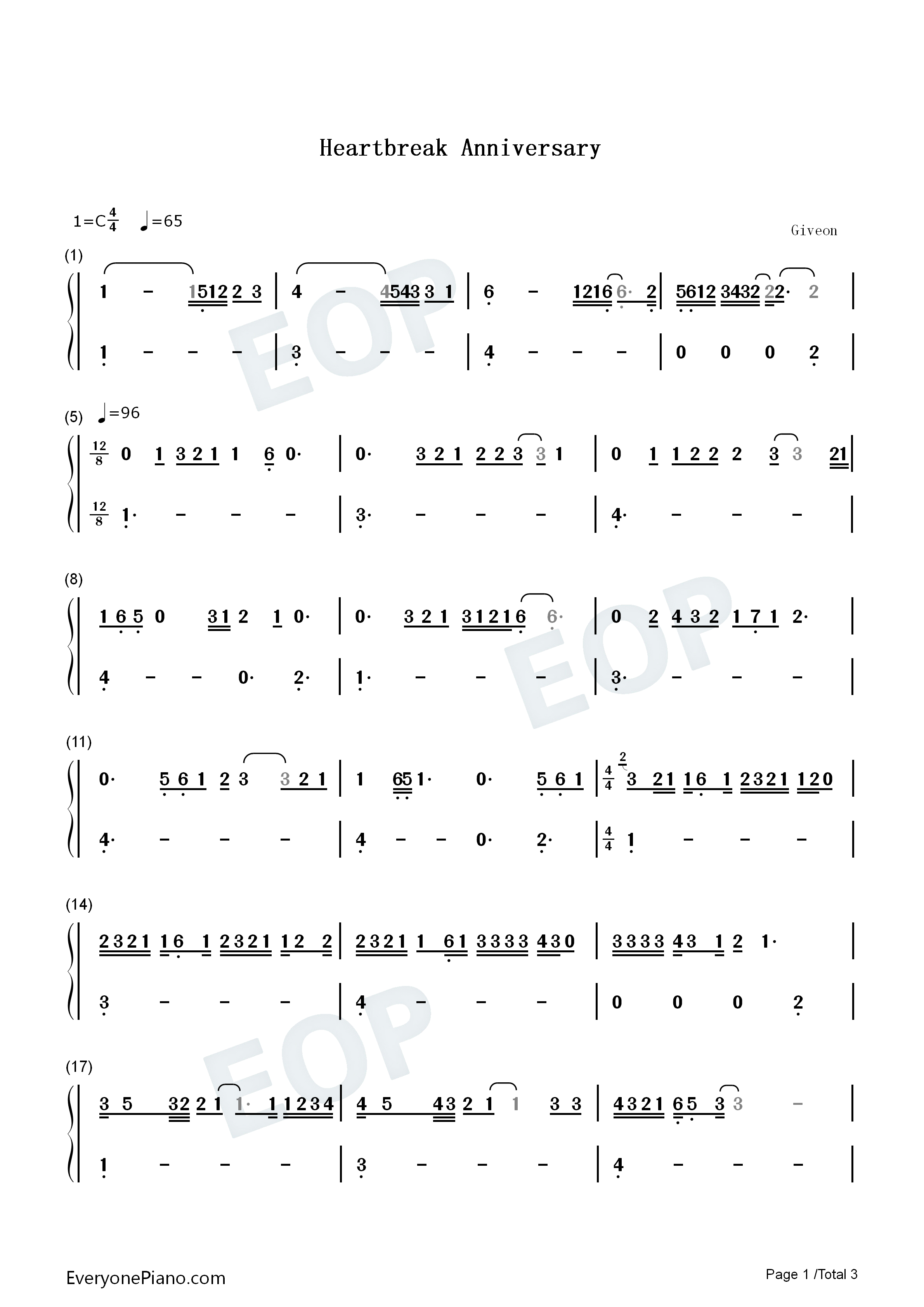Heartbreak Anniversary钢琴简谱-Giveon演唱1