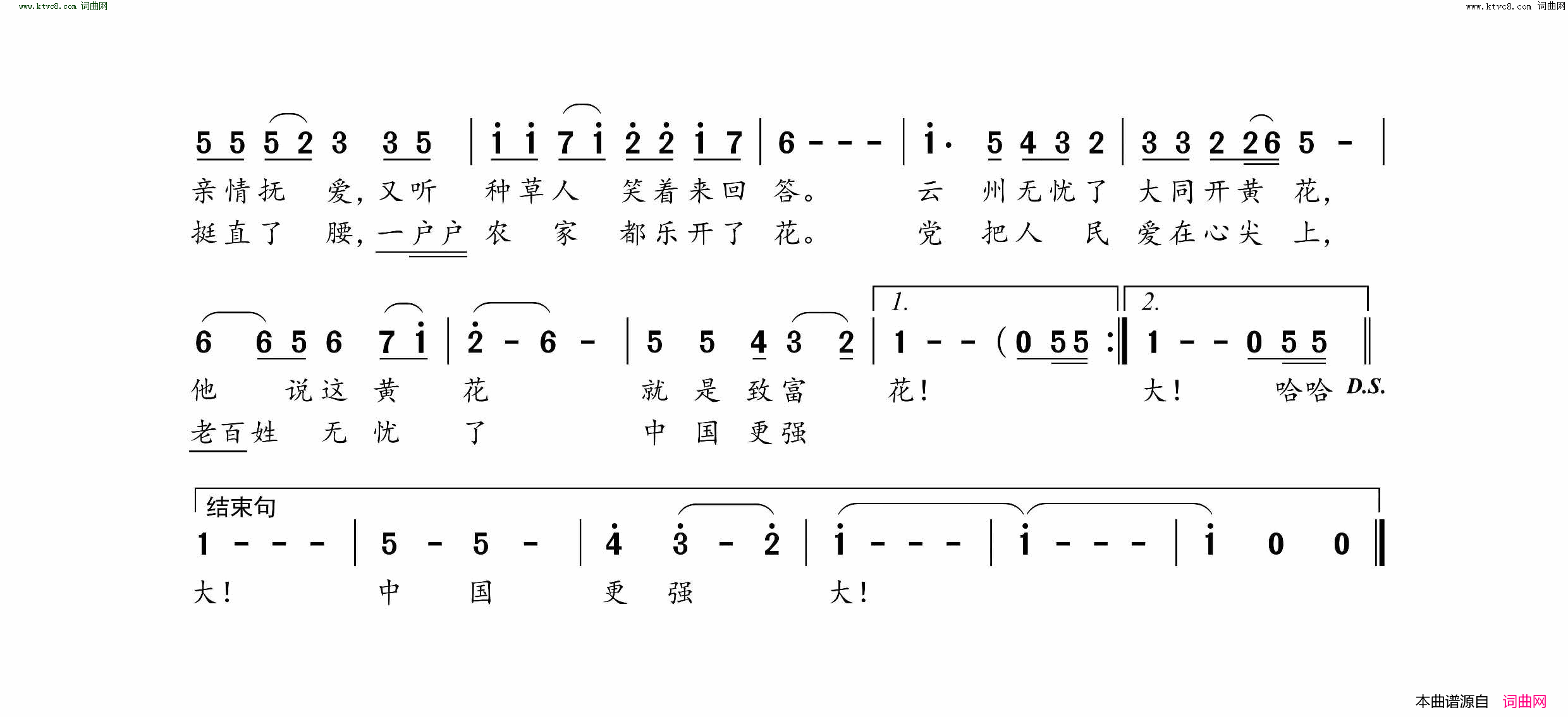 忘忧草，致富花简谱1