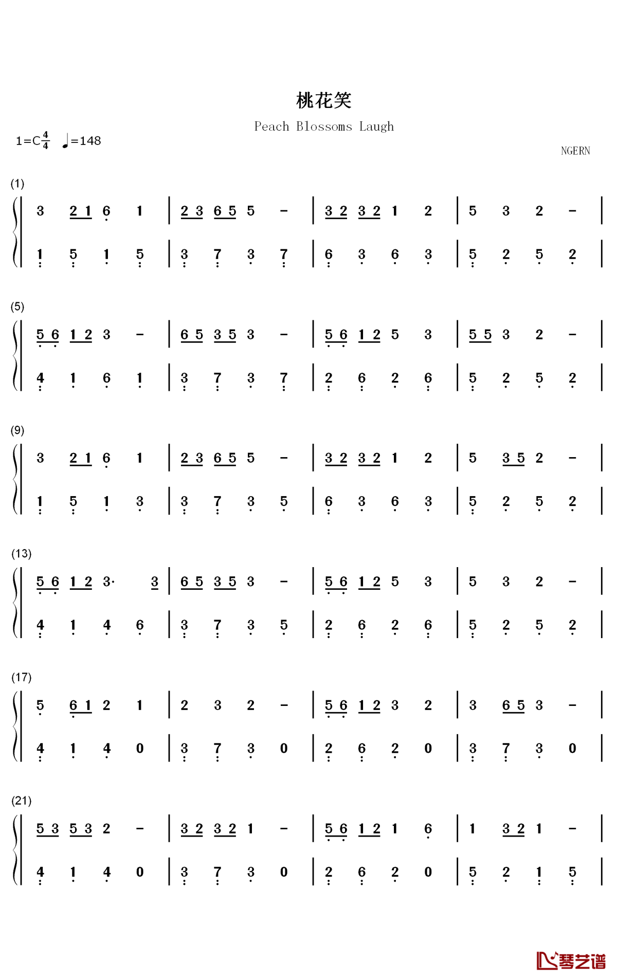 桃花笑钢琴简谱 - 数字双手-洛天依 言和 乐正绫1