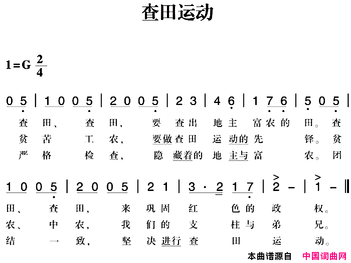 赣南闽西红色歌曲：查田运动简谱1