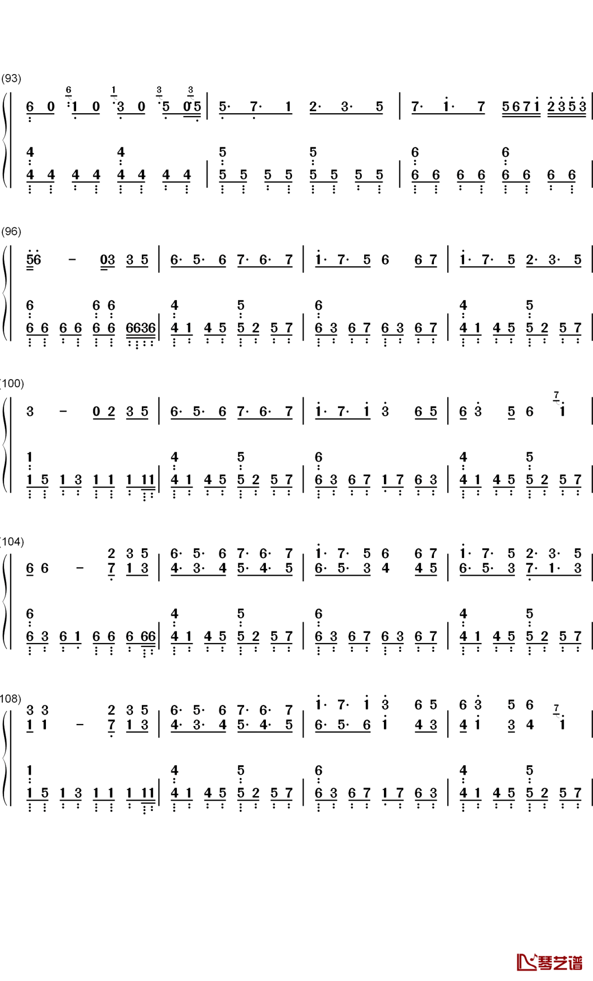 明月天涯钢琴简谱-数字双手-五音JW5