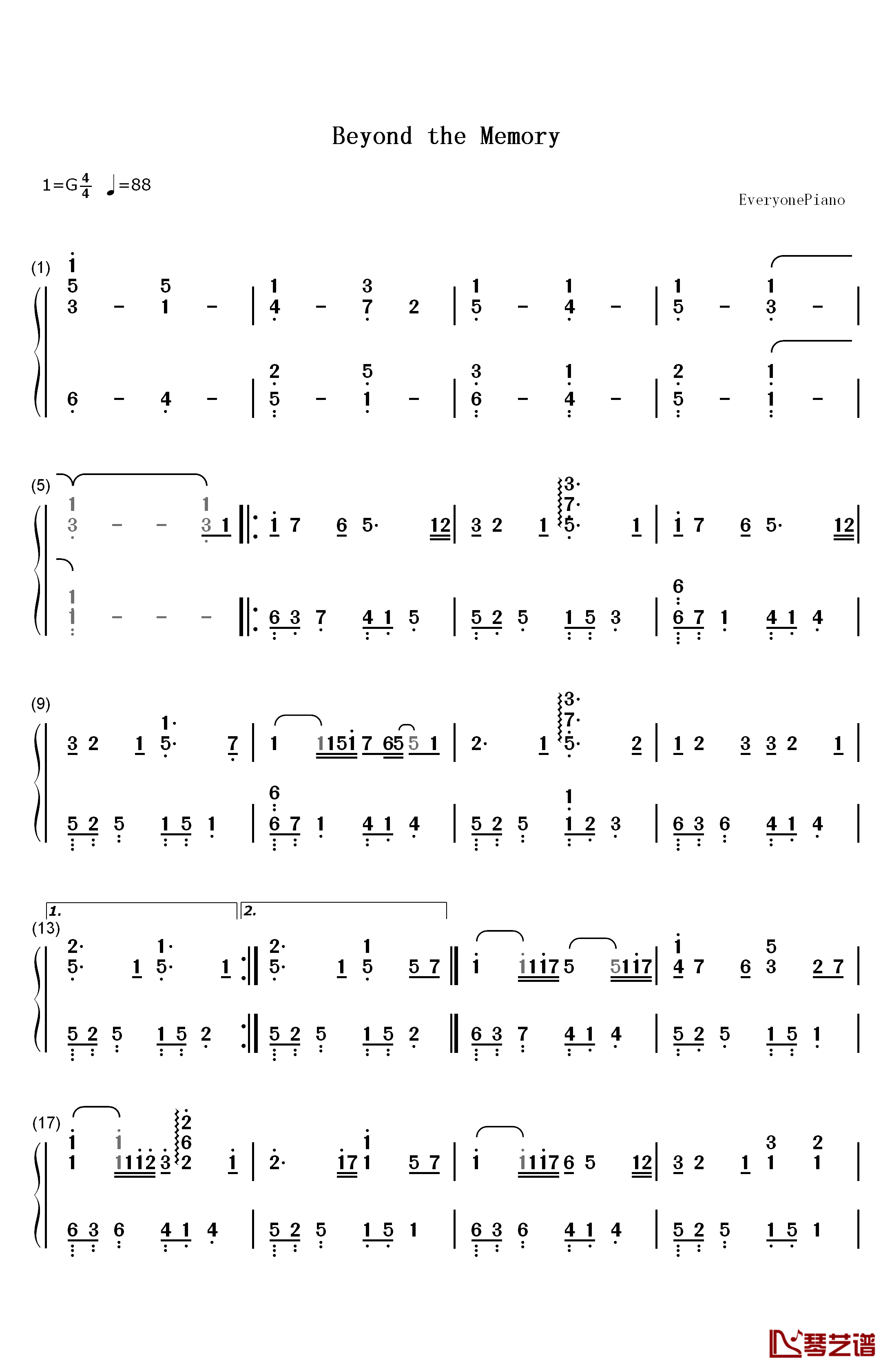 Beyond the Memory钢琴简谱-数字双手-July1