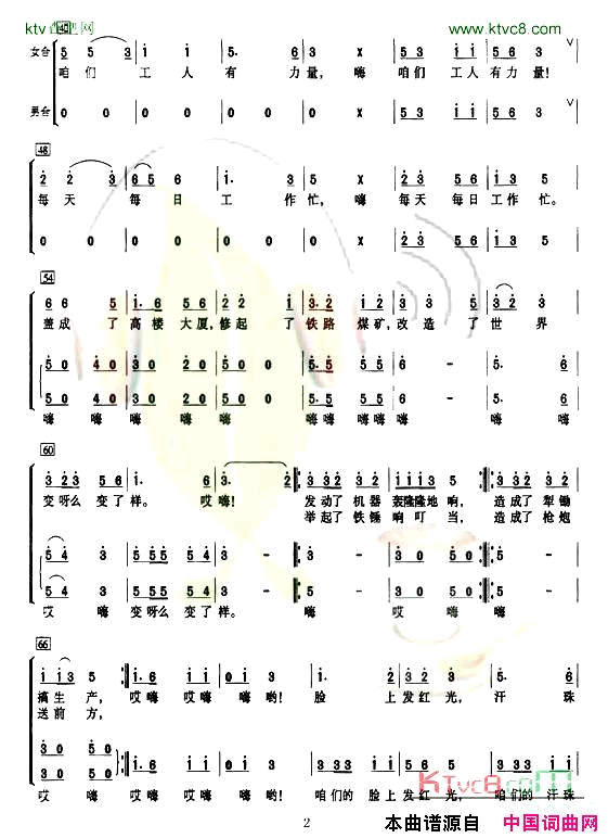 咱们工人有力量领唱、合唱简谱1