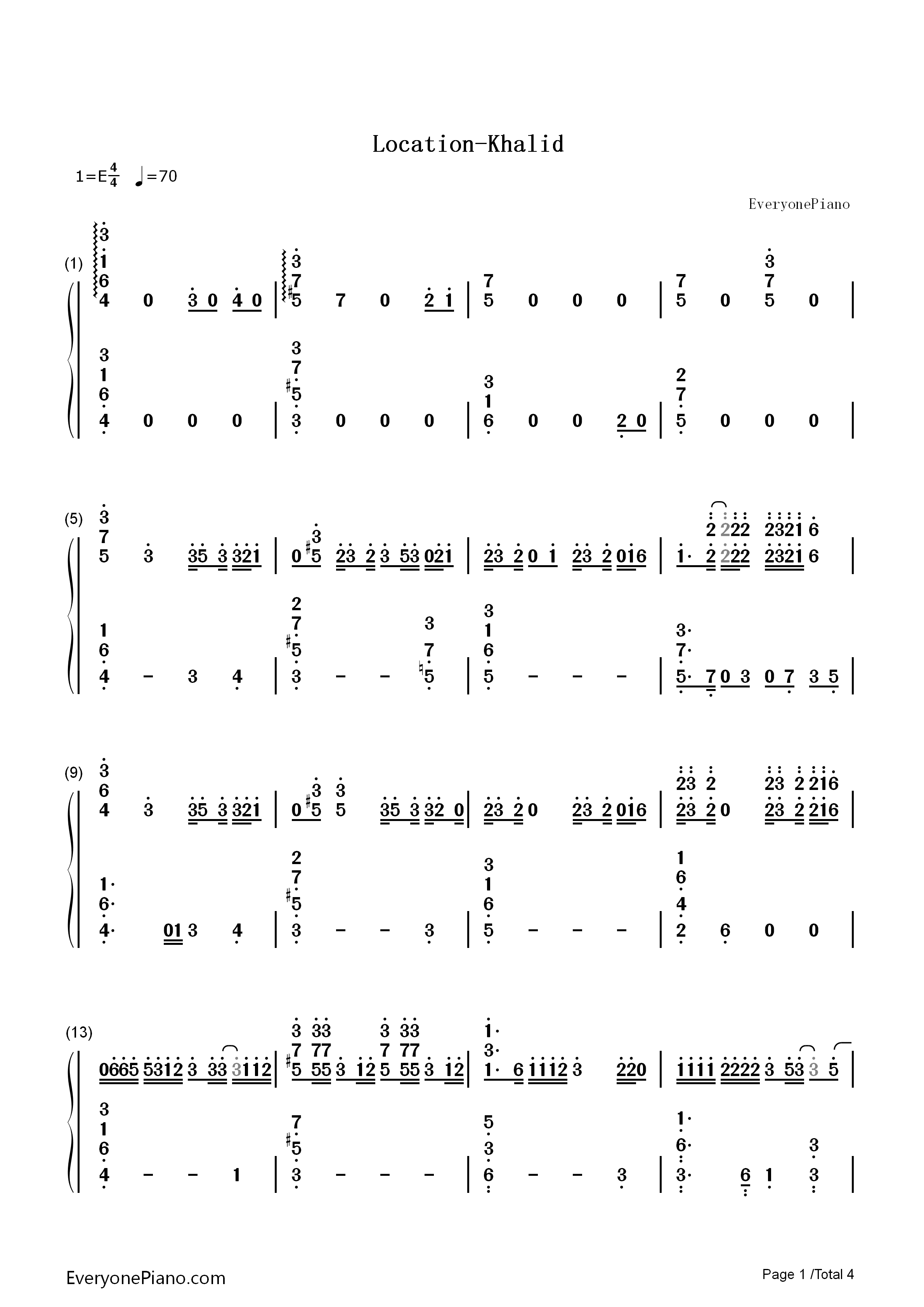 Location钢琴简谱-Khalid演唱1
