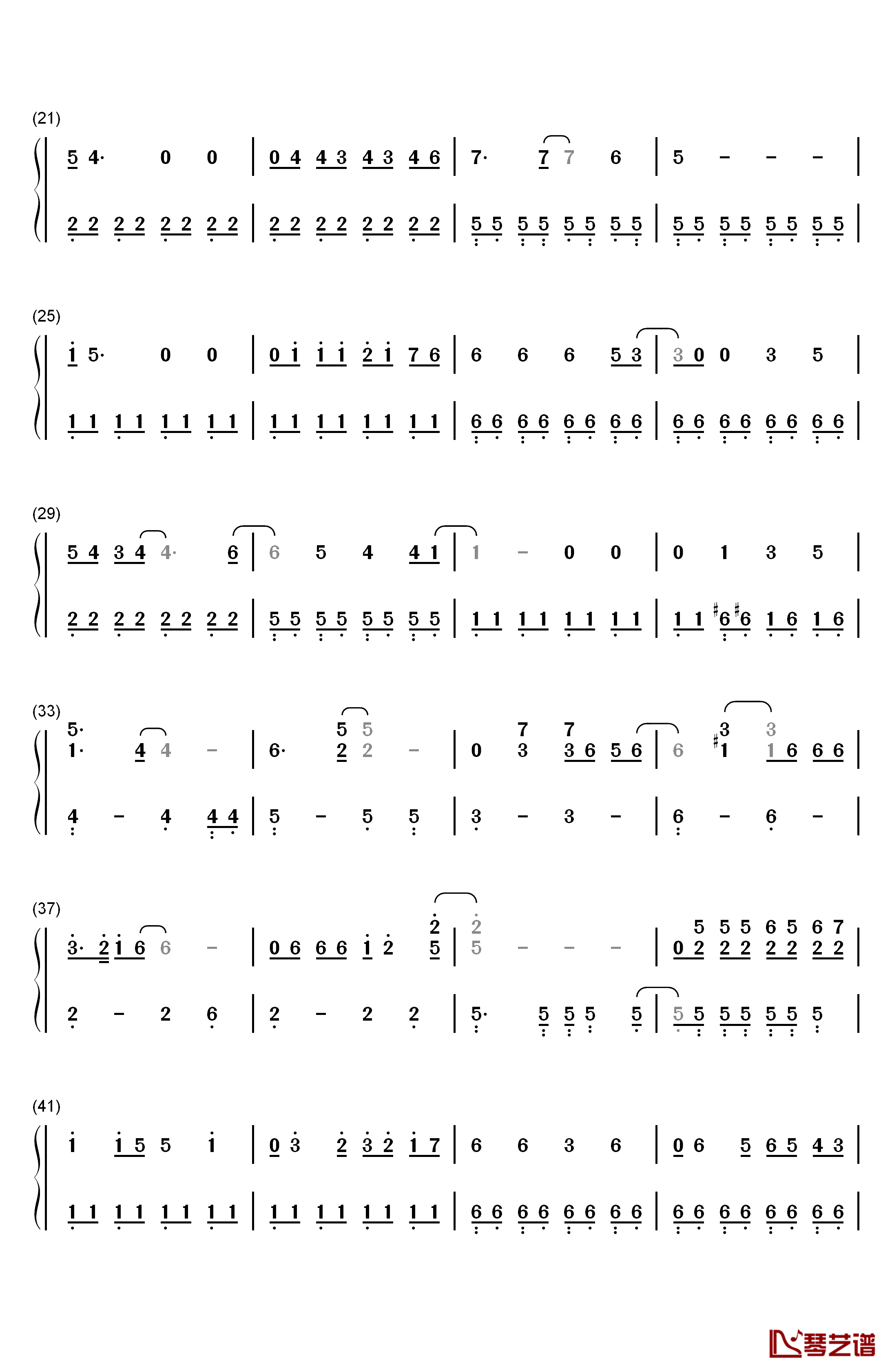 Honey钢琴简谱-数字双手-王心凌2