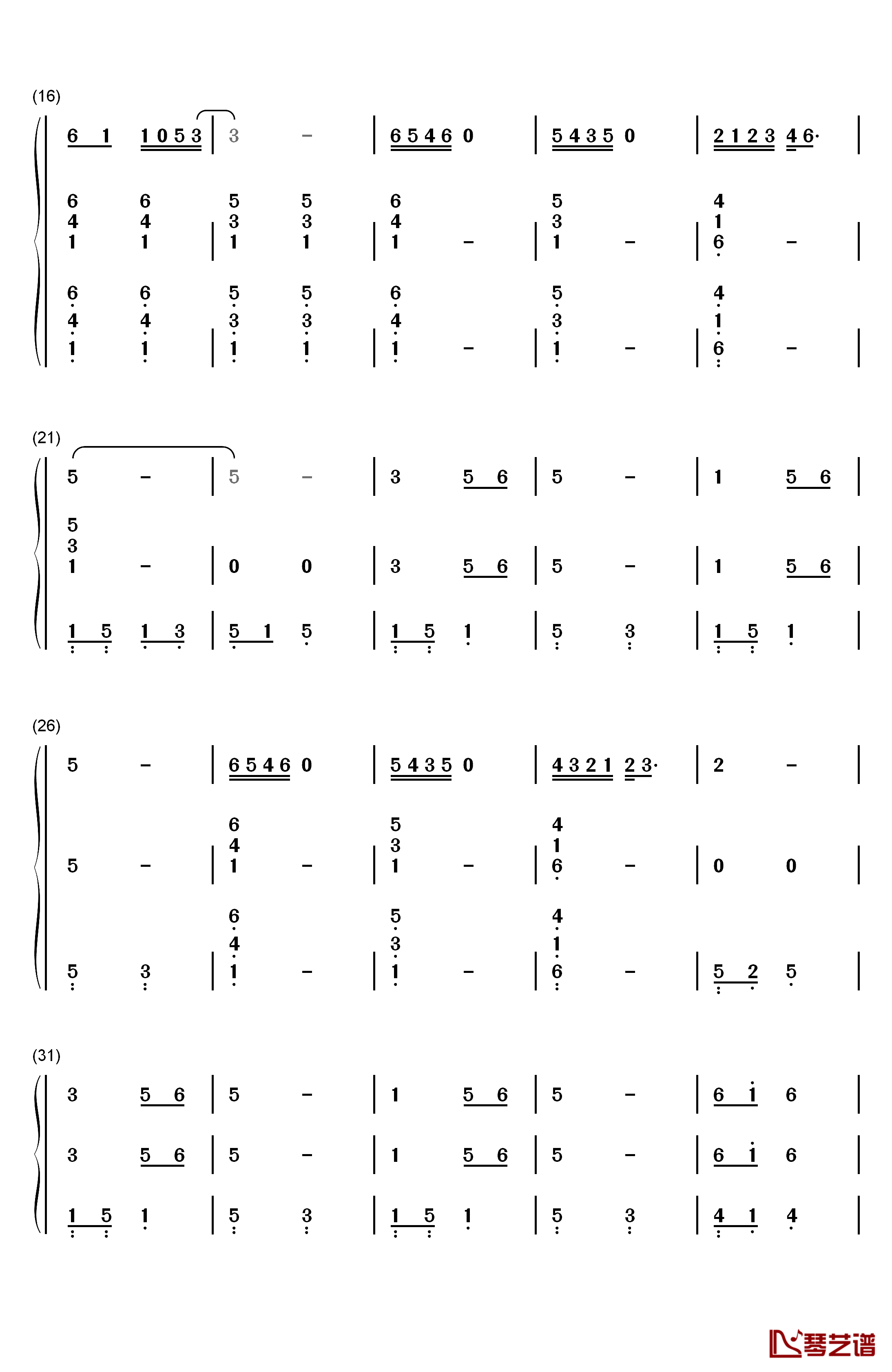 金色童年钢琴简谱-数字双手-杨烁2