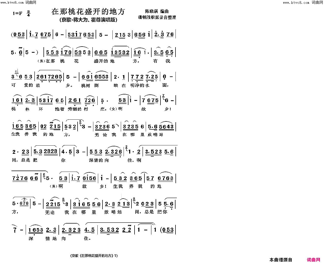 《《在那桃花盛开的地方》 蒋大为、霍尊京歌演唱版(简单民乐小合奏曲谱兼作演唱伴奏谱)》简谱 陈晓满作曲 蒋大为演唱 霍尊演唱  第4页