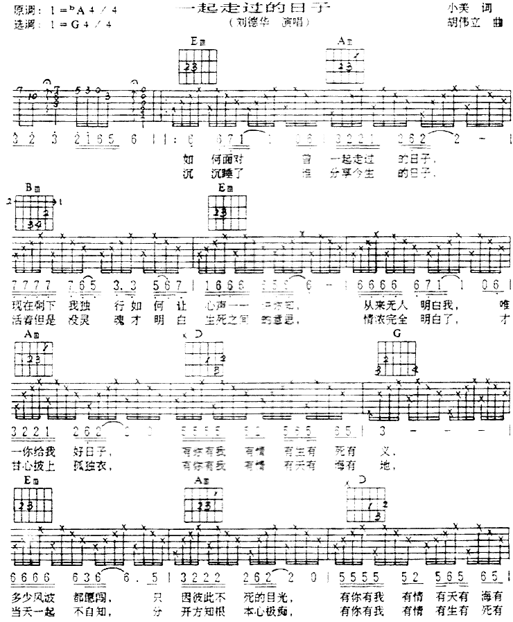 一起走过的日子粤语简谱1