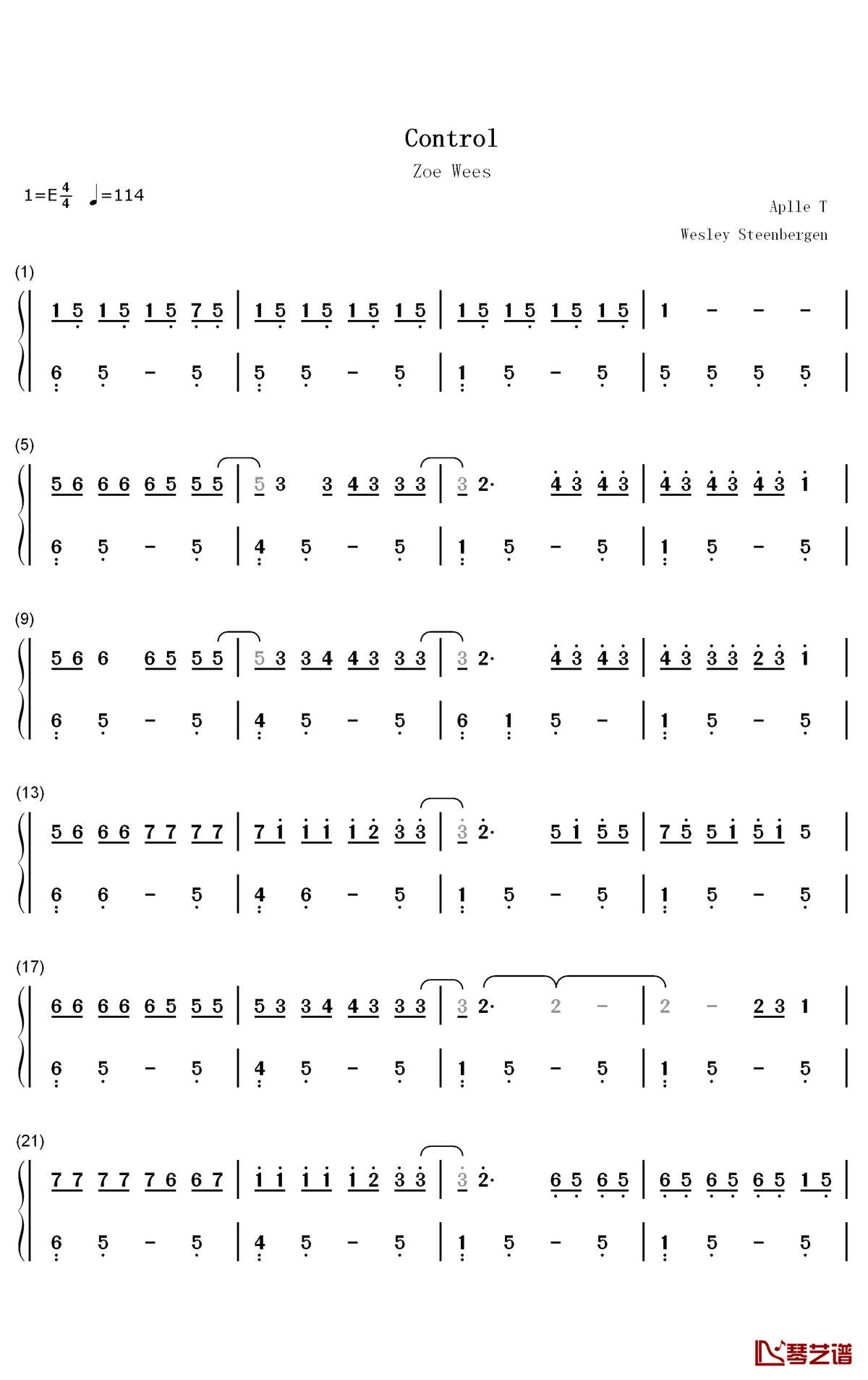 Control钢琴简谱-数字双手-Zoe Wees1