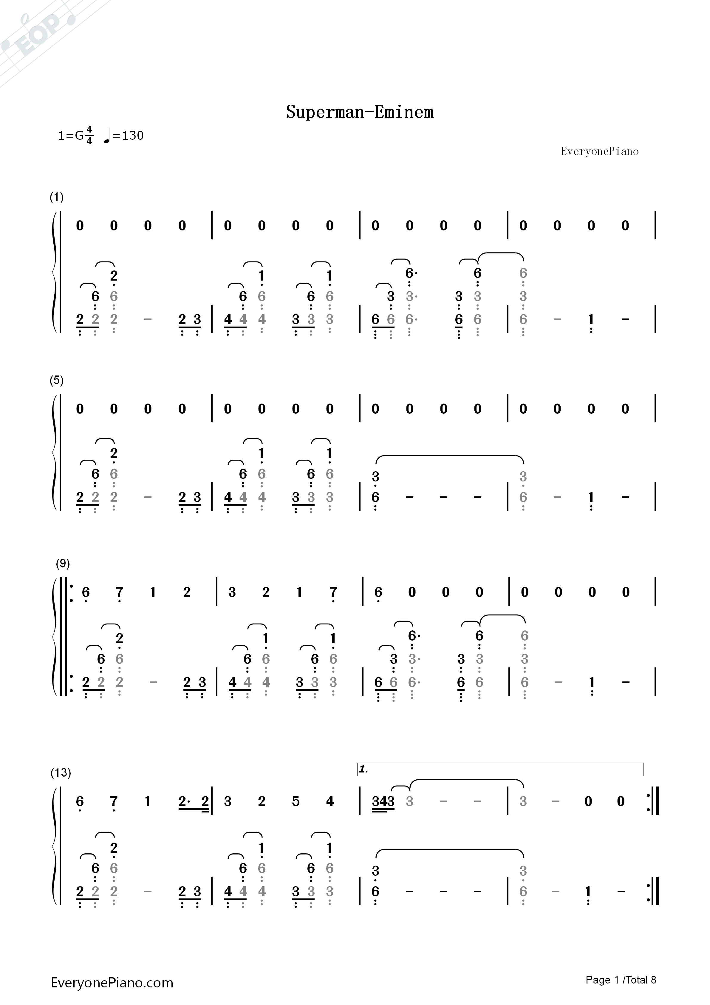 Superman钢琴简谱-Eminem演唱1