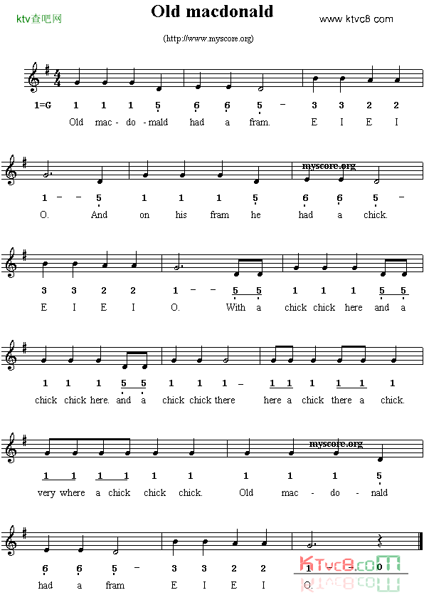 Oldmacdonald线简谱混排版、英文儿歌简谱1