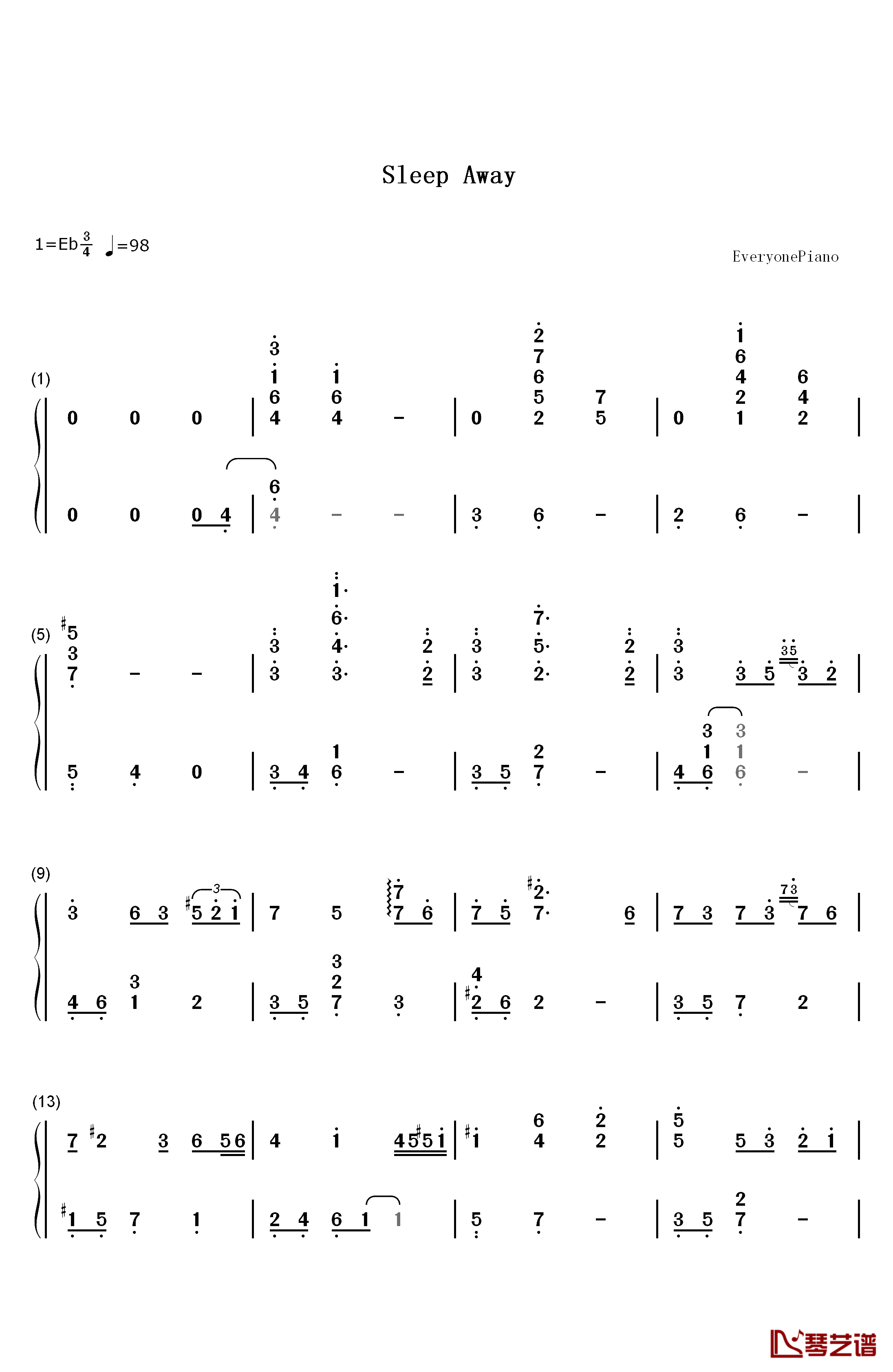 Sleep Away钢琴简谱-数字双手-Bob Acri1