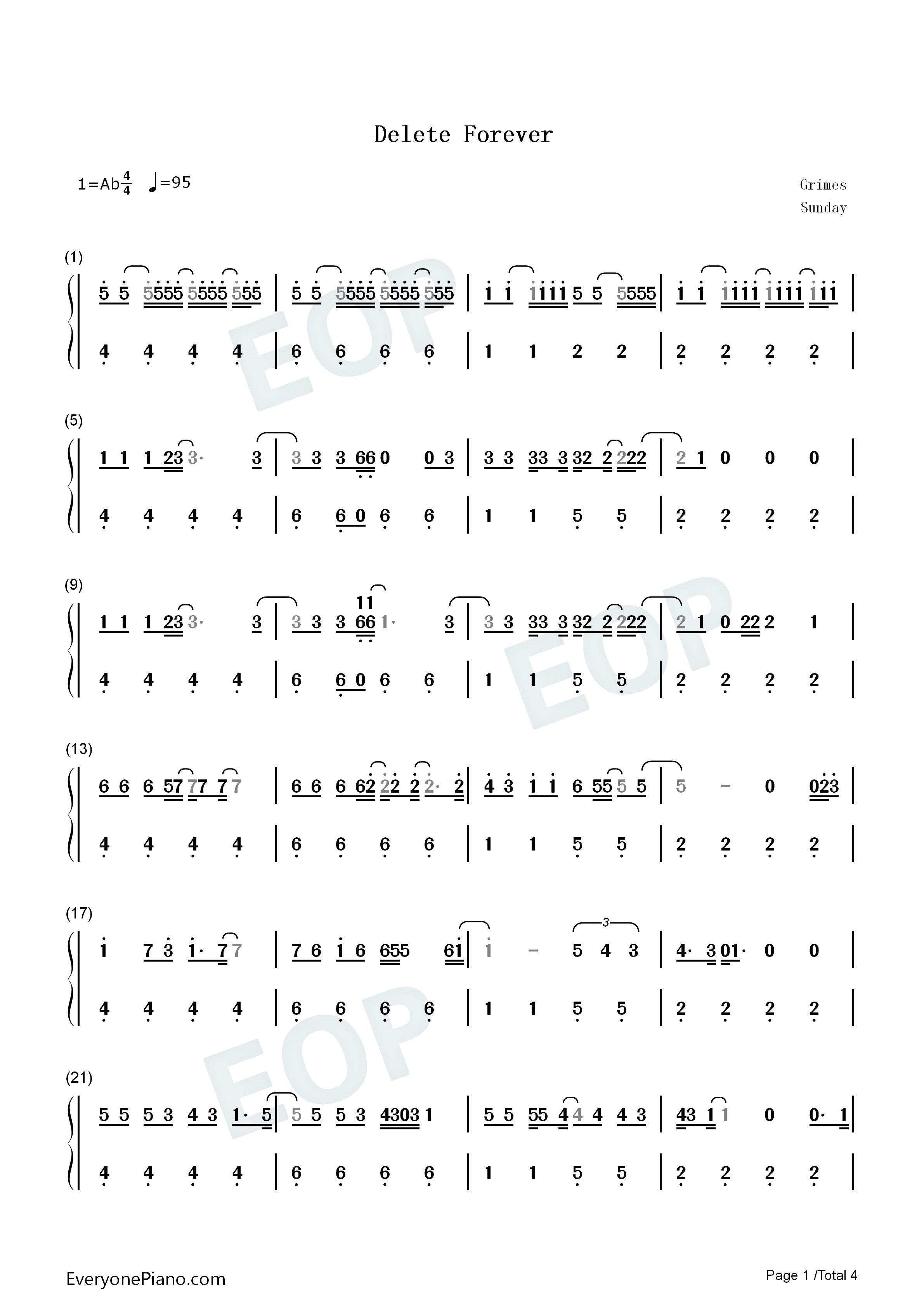 Delete Forever钢琴简谱-Grimes演唱1