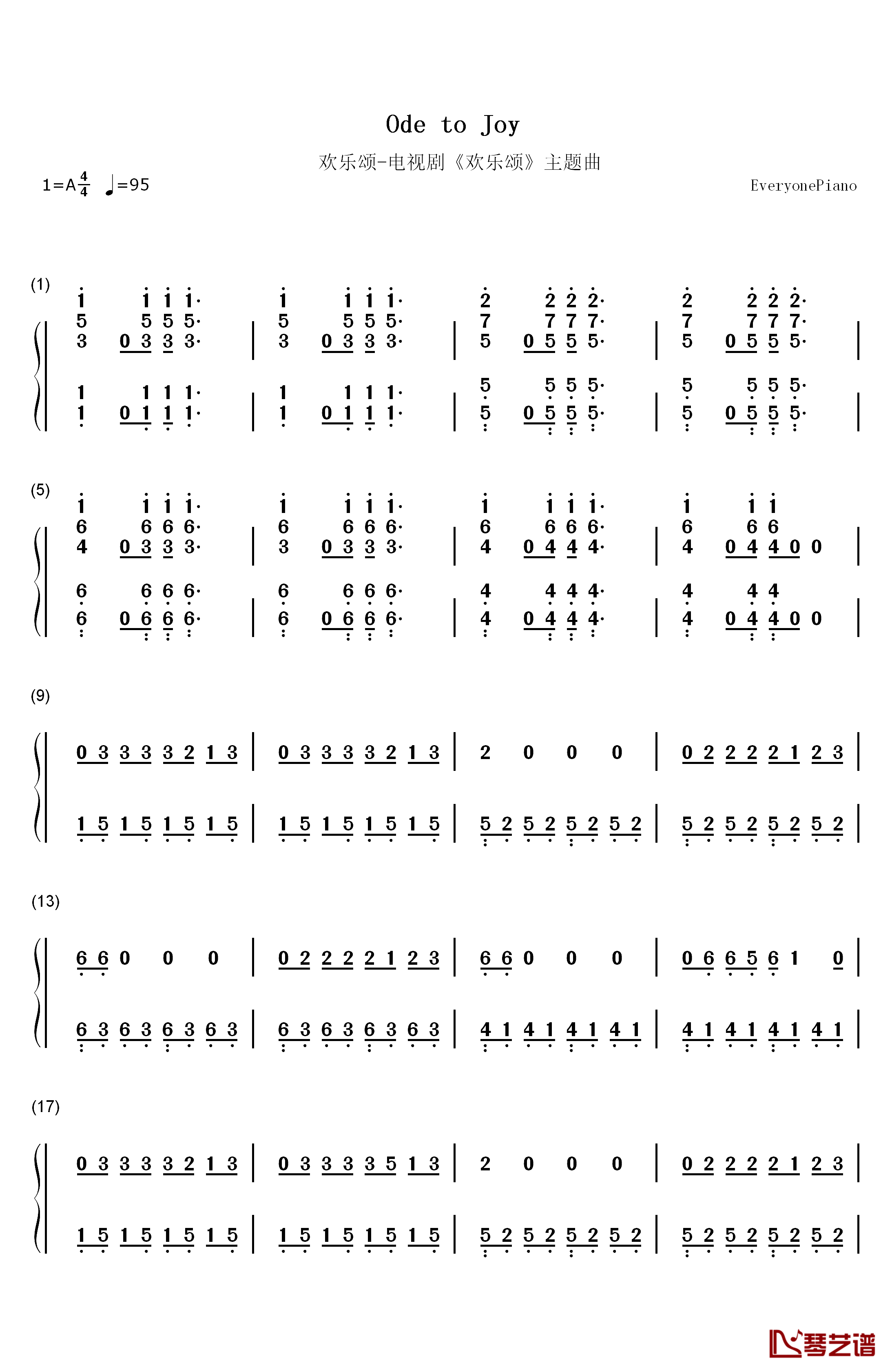 欢乐颂钢琴简谱-数字双手-张江1