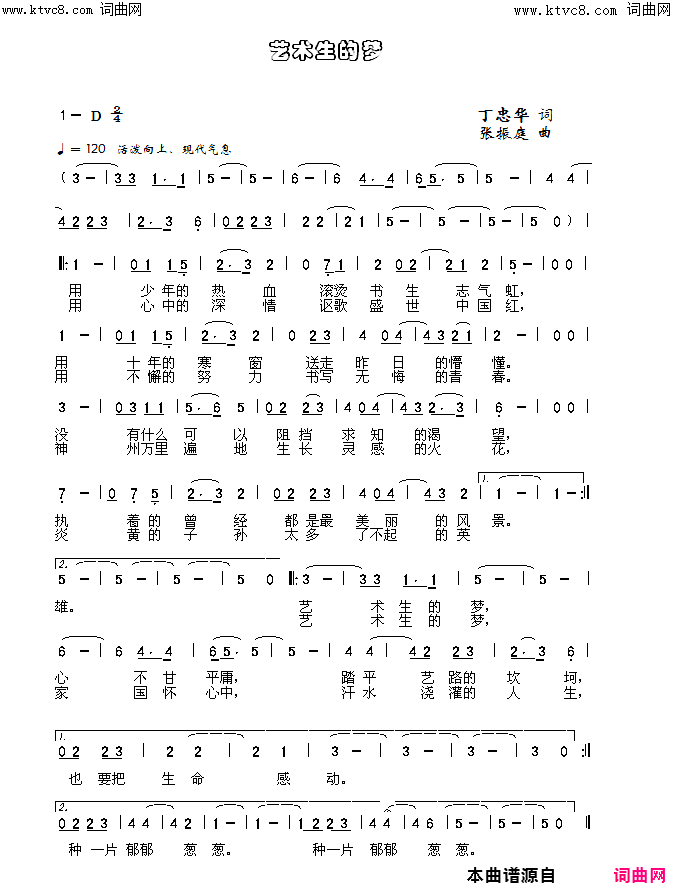 艺术生的梦简谱-丁忠华曲谱1