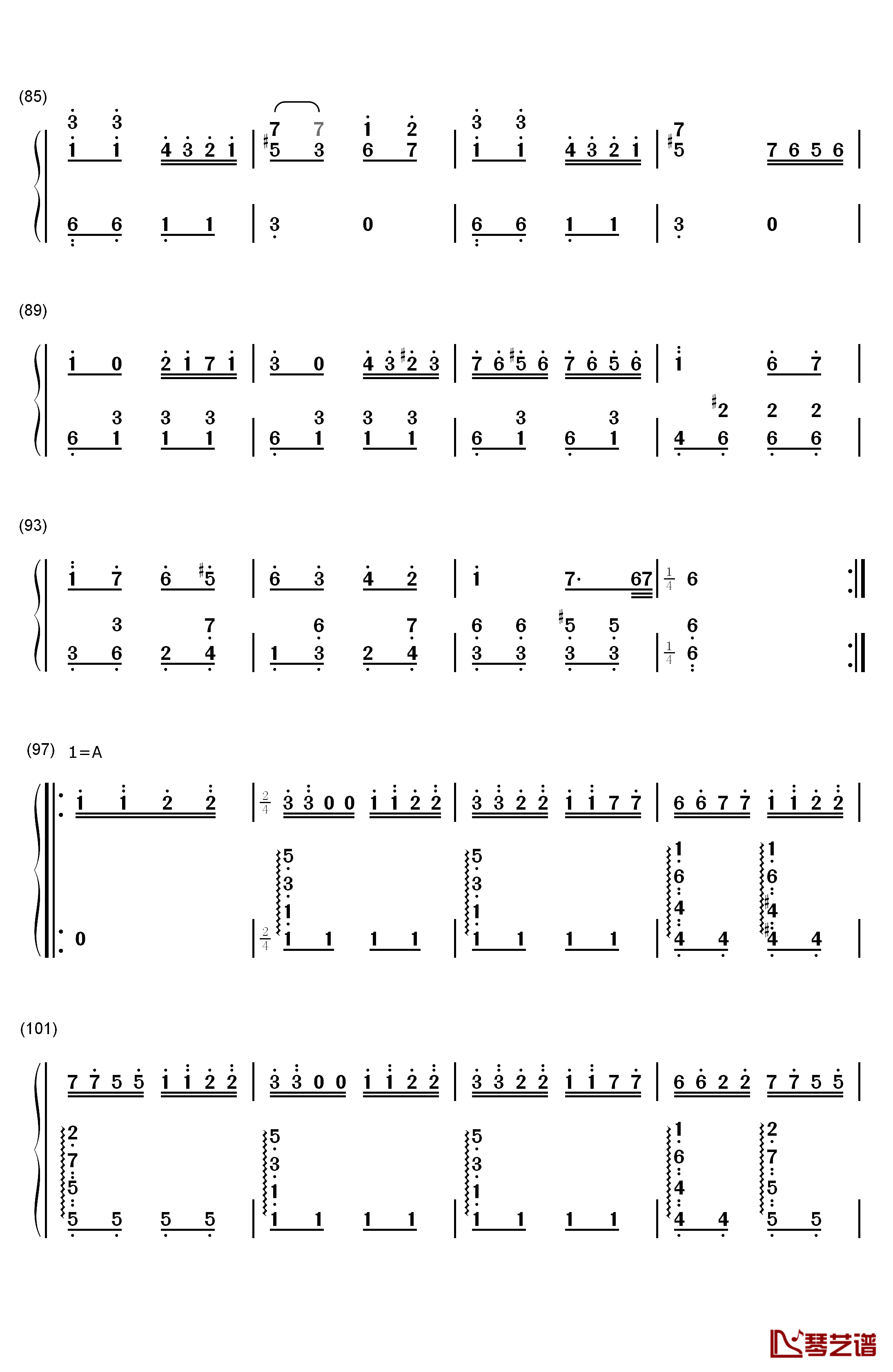 土耳其进行曲钢琴简谱-数字双手-莫扎特  Mozart5