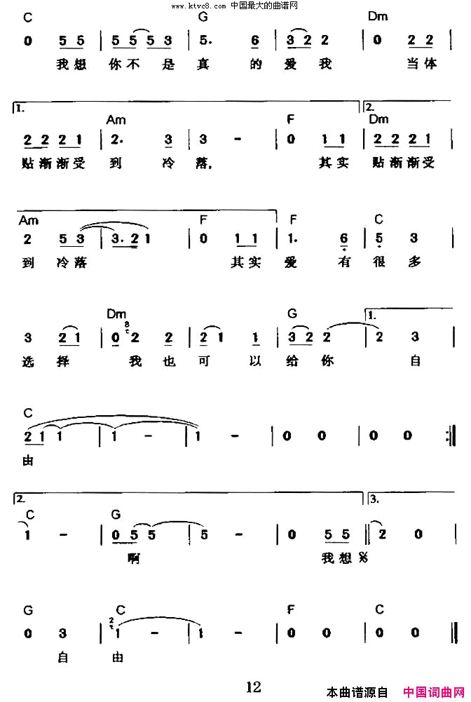 不是真的爱我简谱-孙燕姿演唱-胡如红/刘志文词曲1