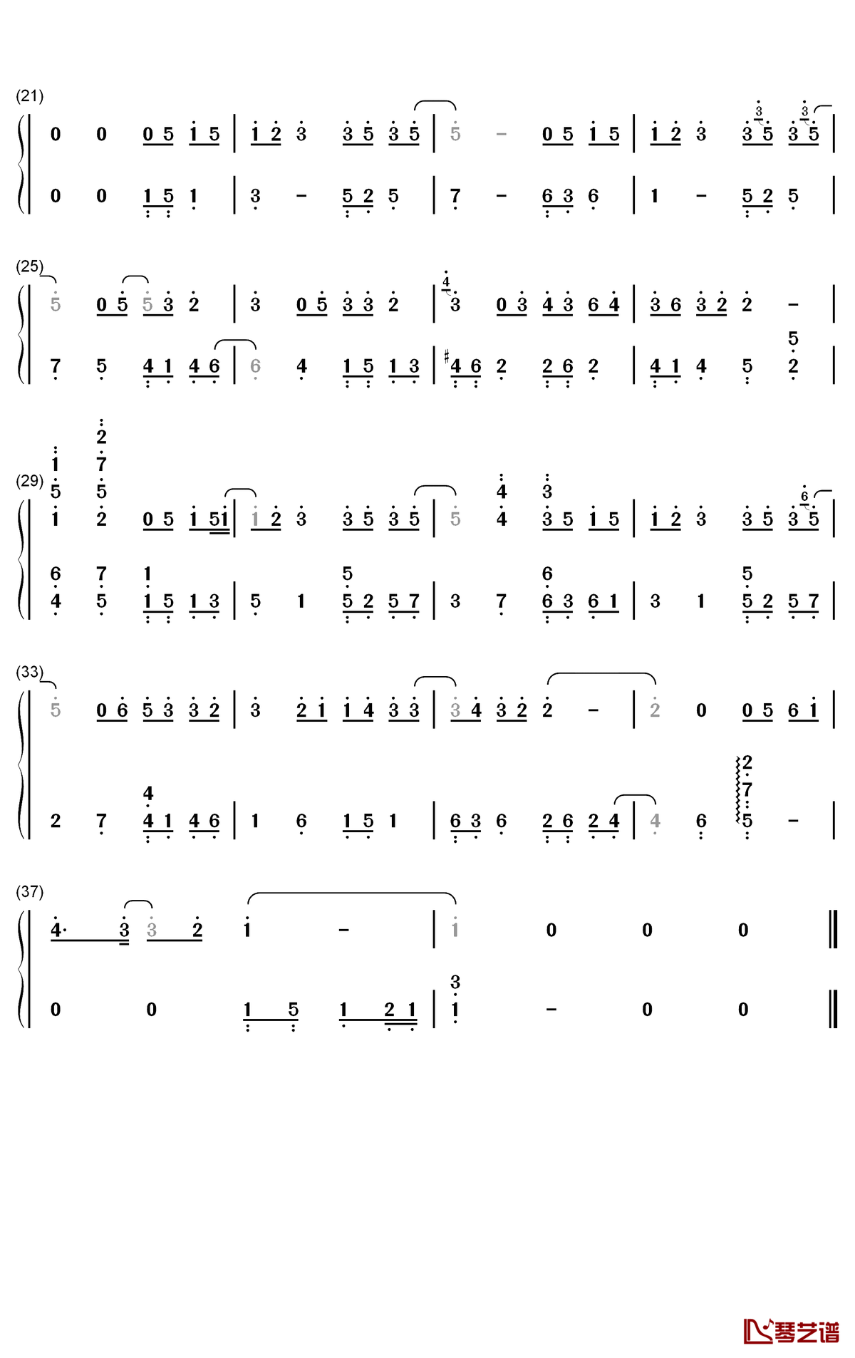 六七月钢琴简谱-数字双手-赵贝尔2