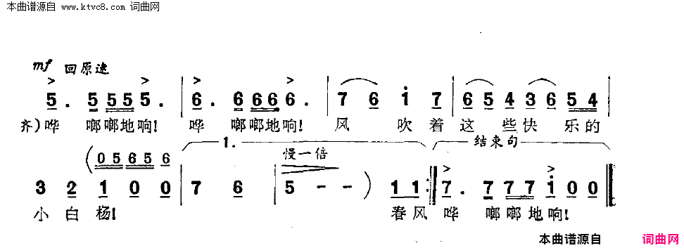 快乐的小白杨简谱1