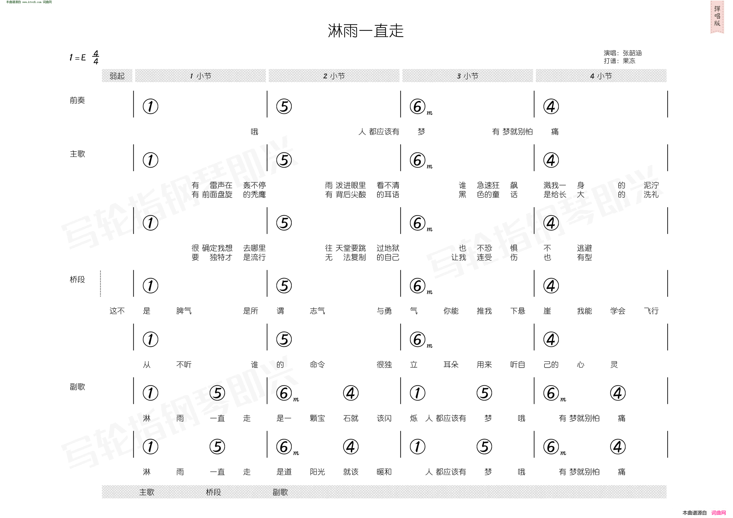 淋雨一直走 简和谱简谱1