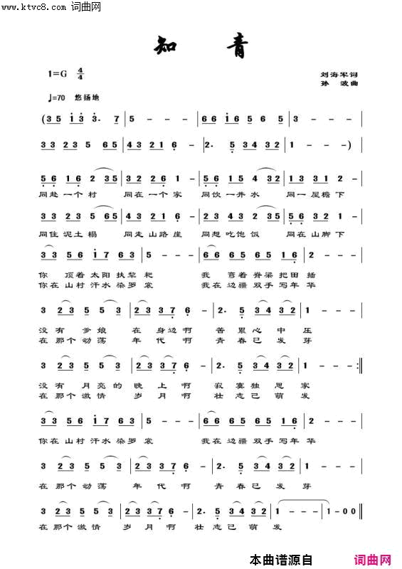 知青简谱-怆然演唱-刘海军/孙波词曲1