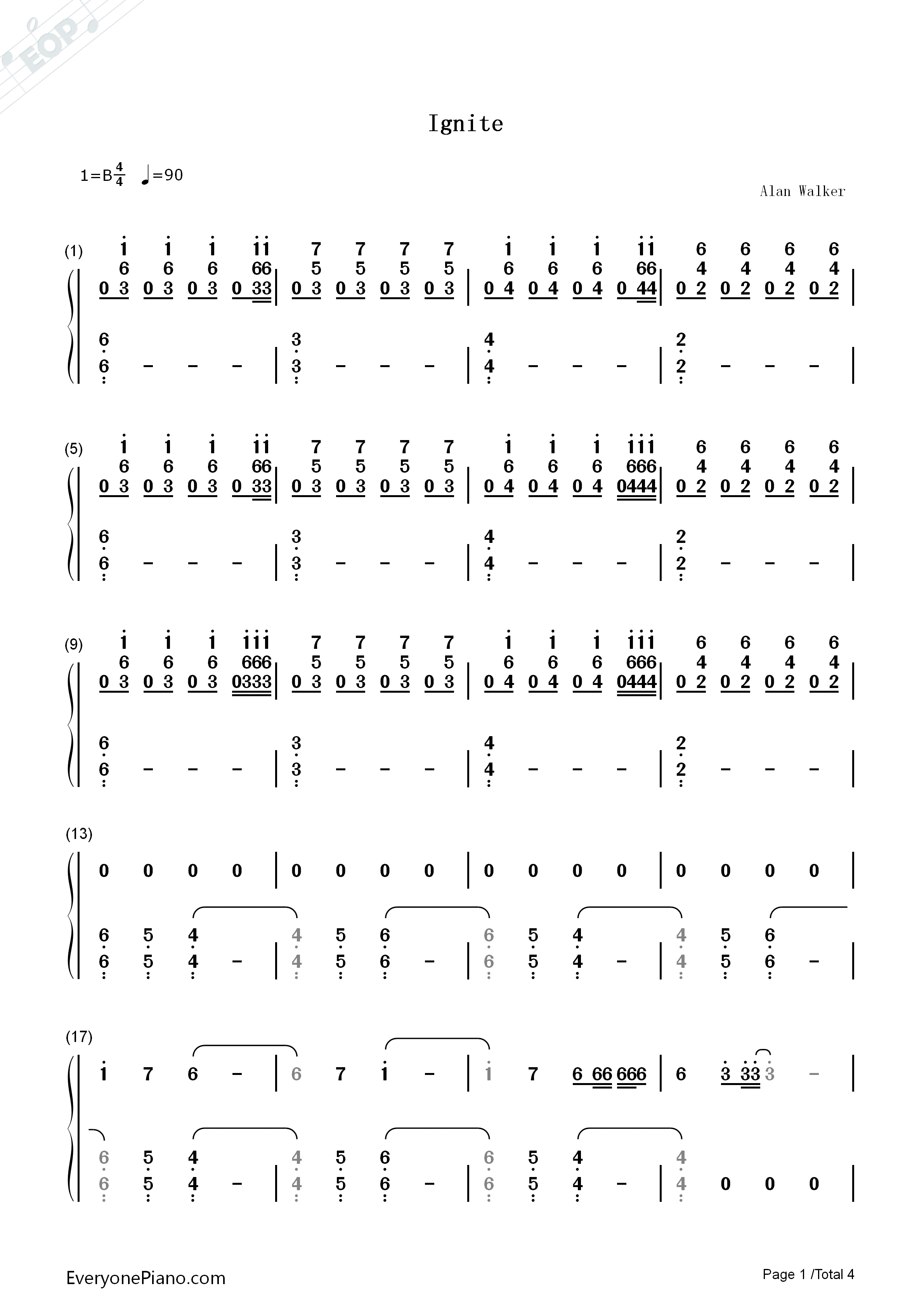Ignite钢琴简谱-Alan Walker演唱1