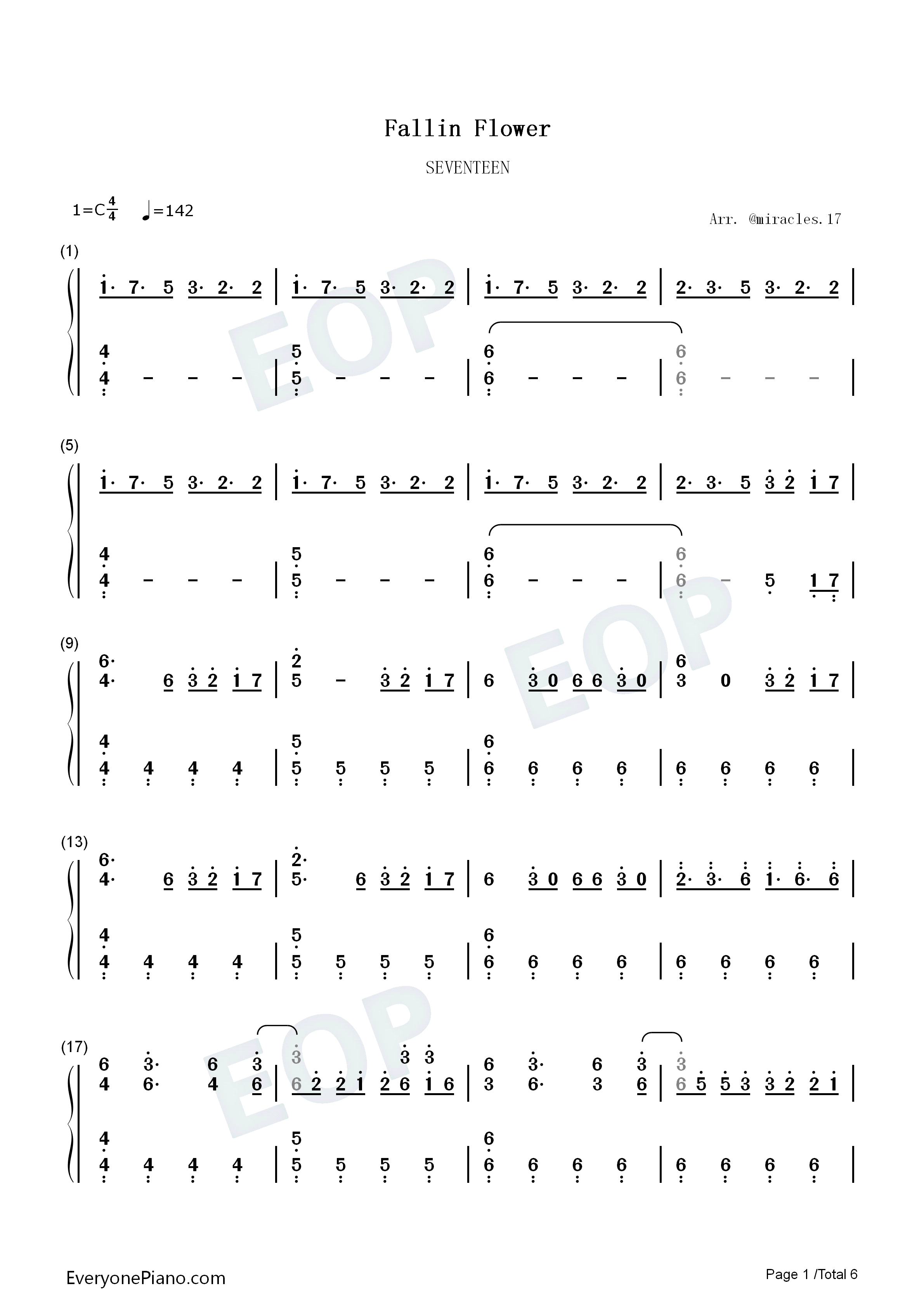 Fallin Flower钢琴简谱-SEVENTEEN演唱1