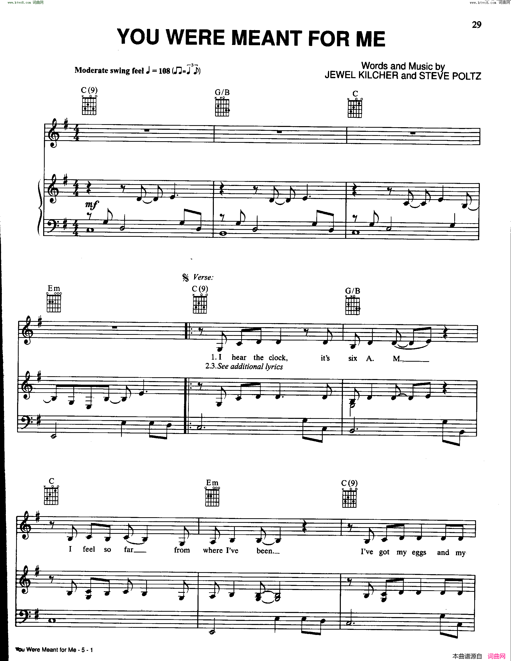 You Were Meant For Me歌曲 人声吉他钢琴谱简谱1