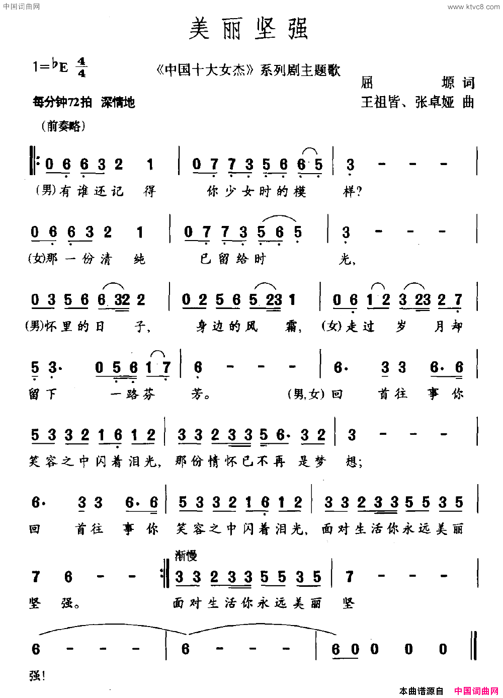 美丽坚强《中国十大女杰》系列剧主题歌简谱1