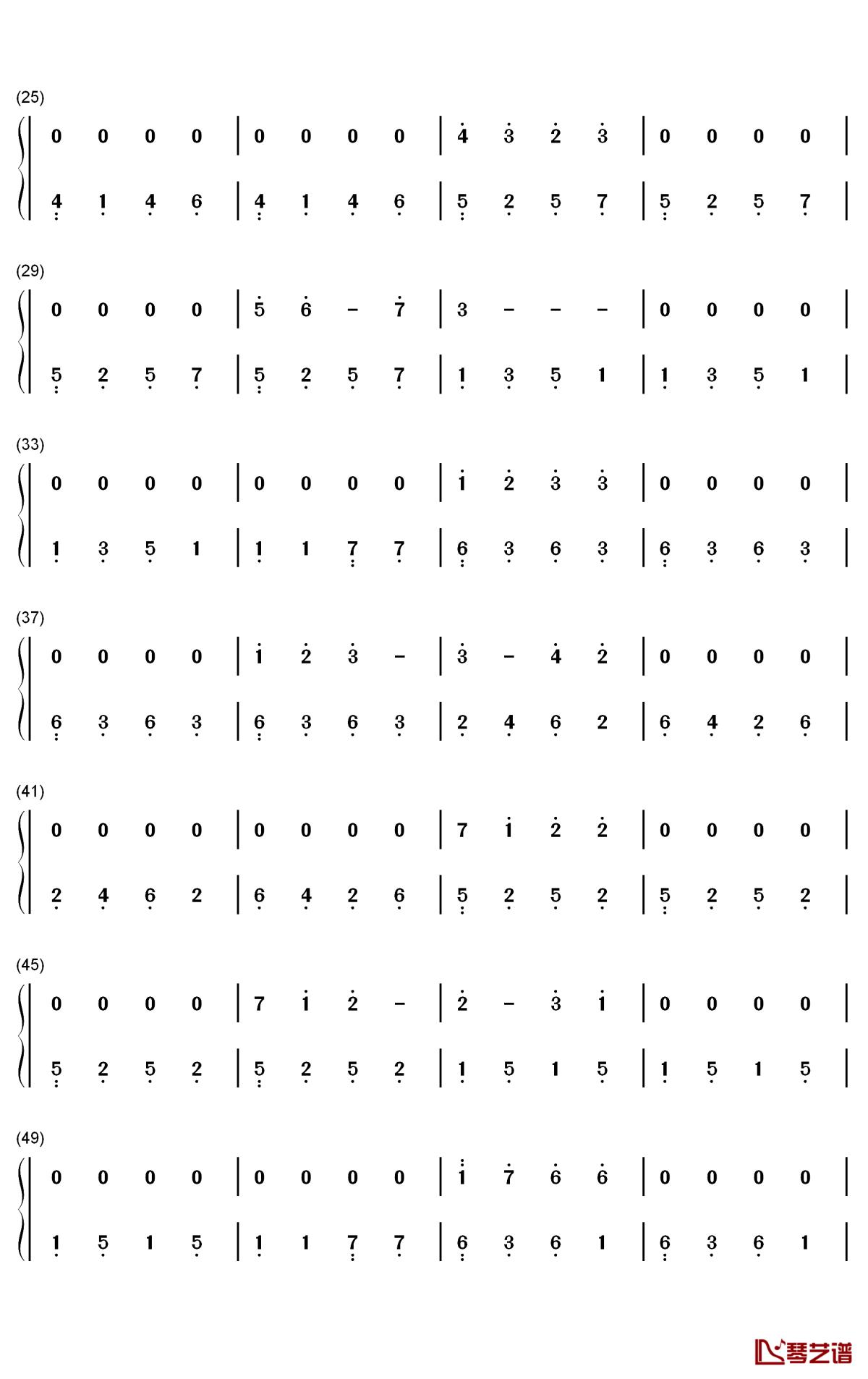 冬表树钢琴简谱-数字双手-班得瑞2