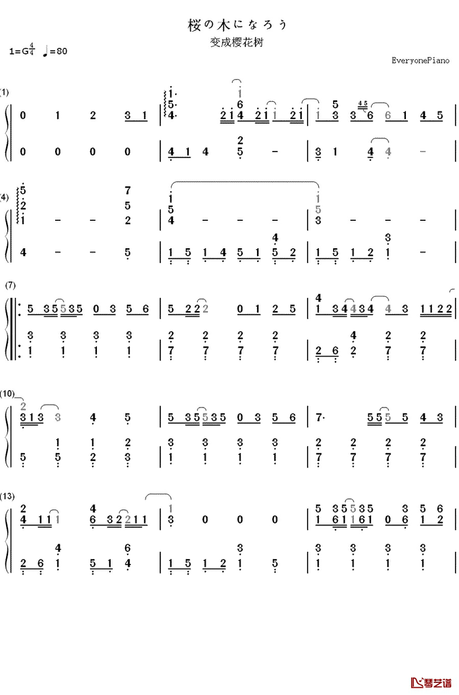 变成樱花树（桜の木になろう）钢琴简谱-数字双手-AKB481